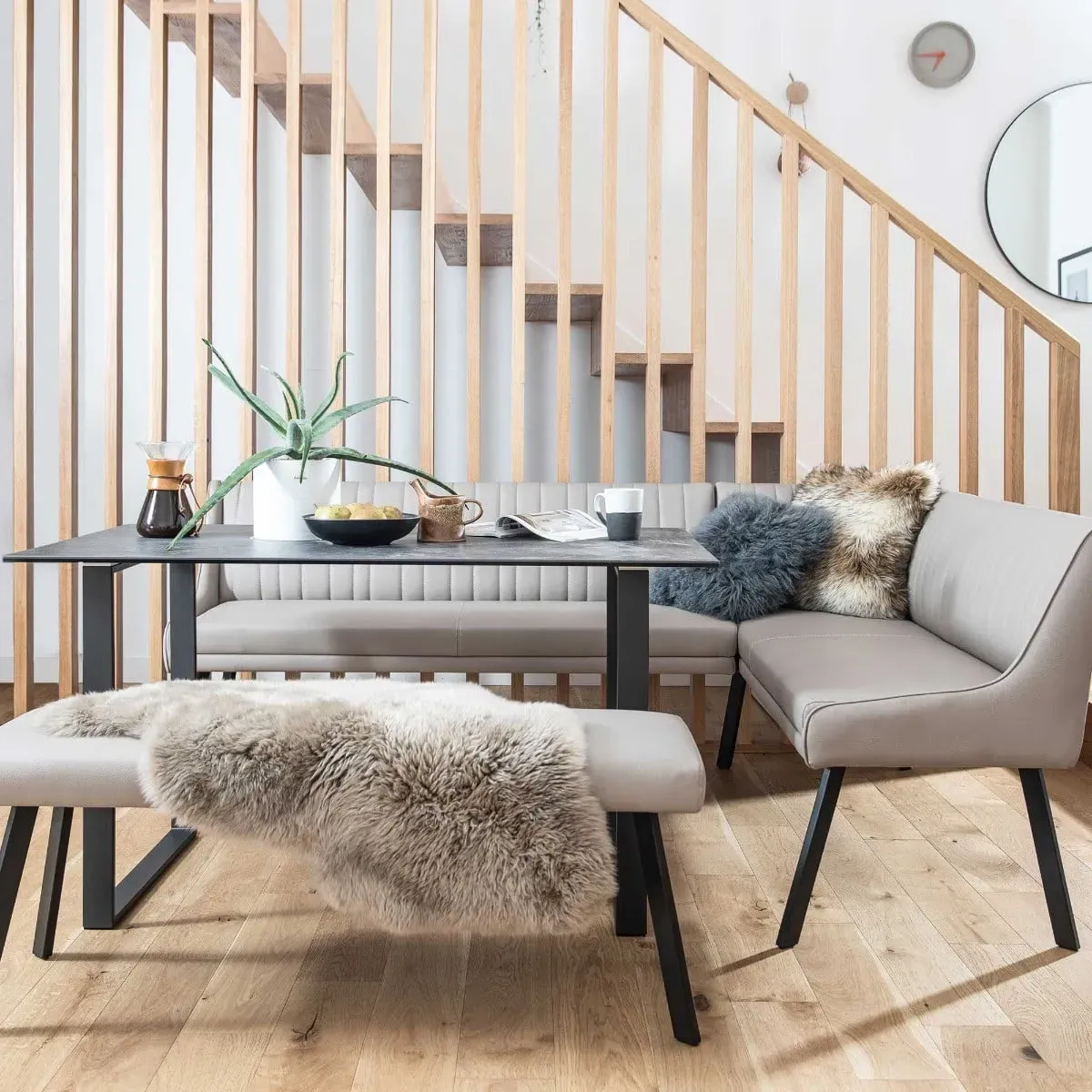 Belize Right Hand Corner Dining Set - Neutral, Ceramic