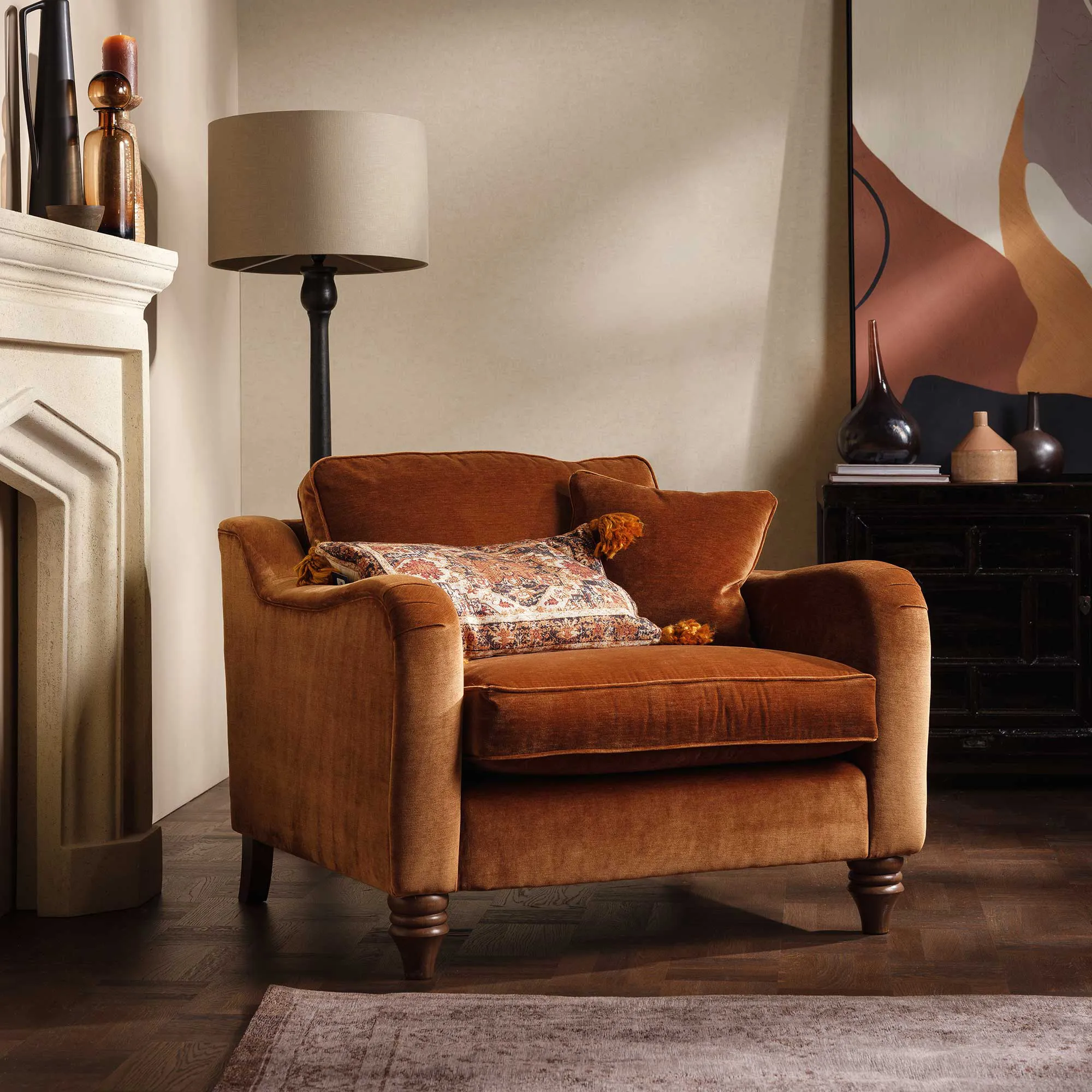 Benedict Loveseat Sofa - Orange, Fabric