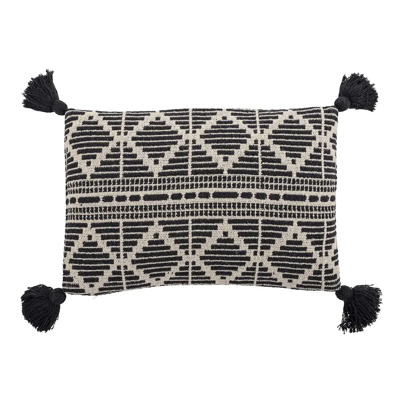 Black Diamond Square Tassel Cushion - Black, Fabric