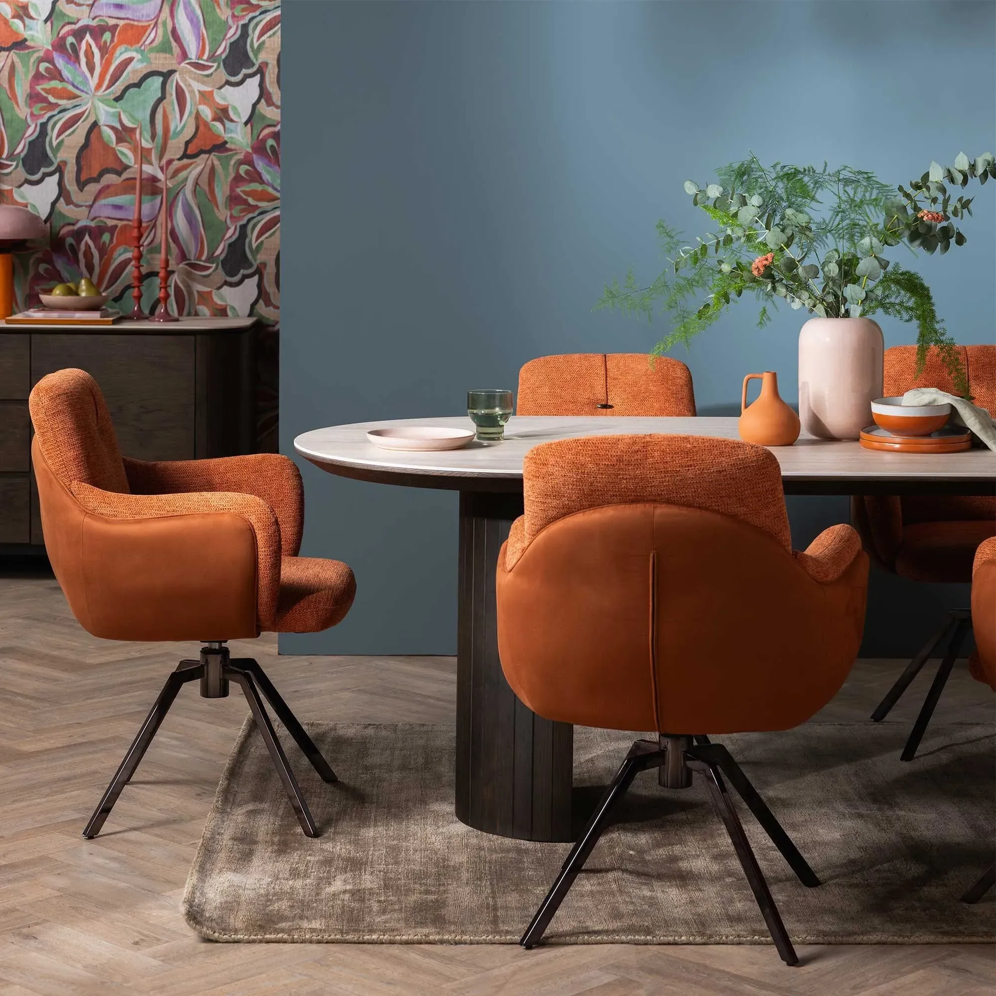Boden Swivel Dining Chair with Arms - Orange, Fabric