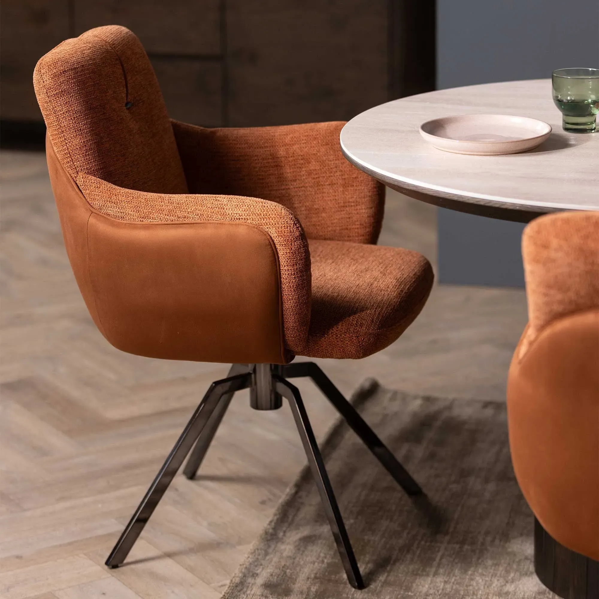 Boden Swivel Dining Chair with Arms - Orange, Fabric