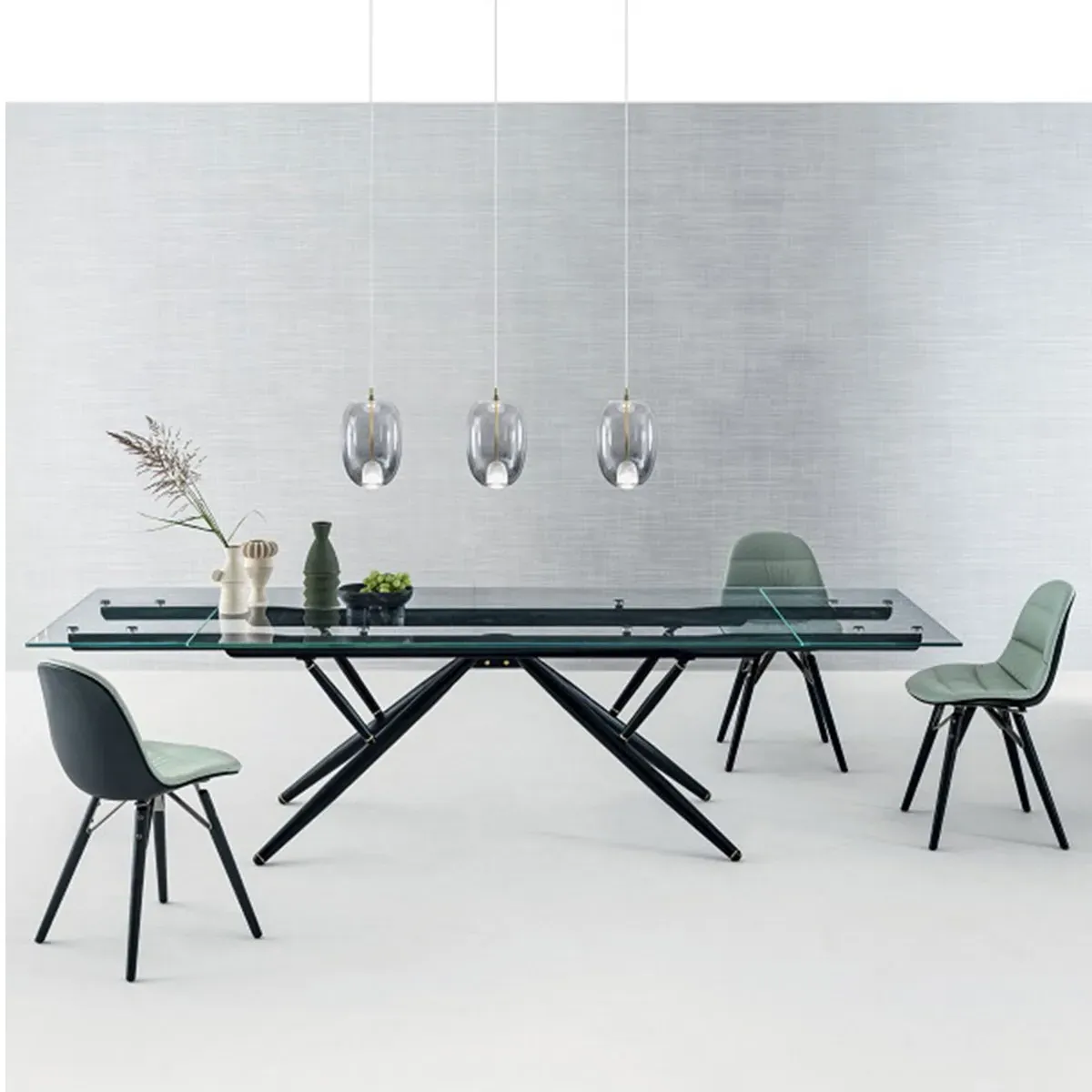 Bontempi Bridge Extendable Dining Table - Black, Glass