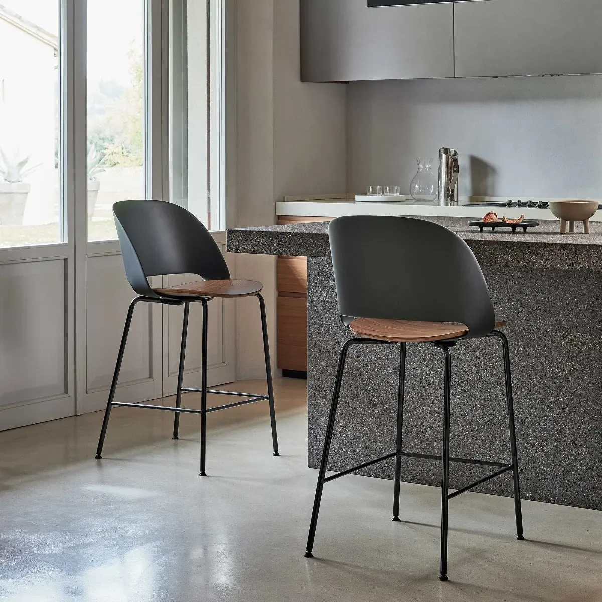 Bontempi Polo Barstool - Brown, Walnut