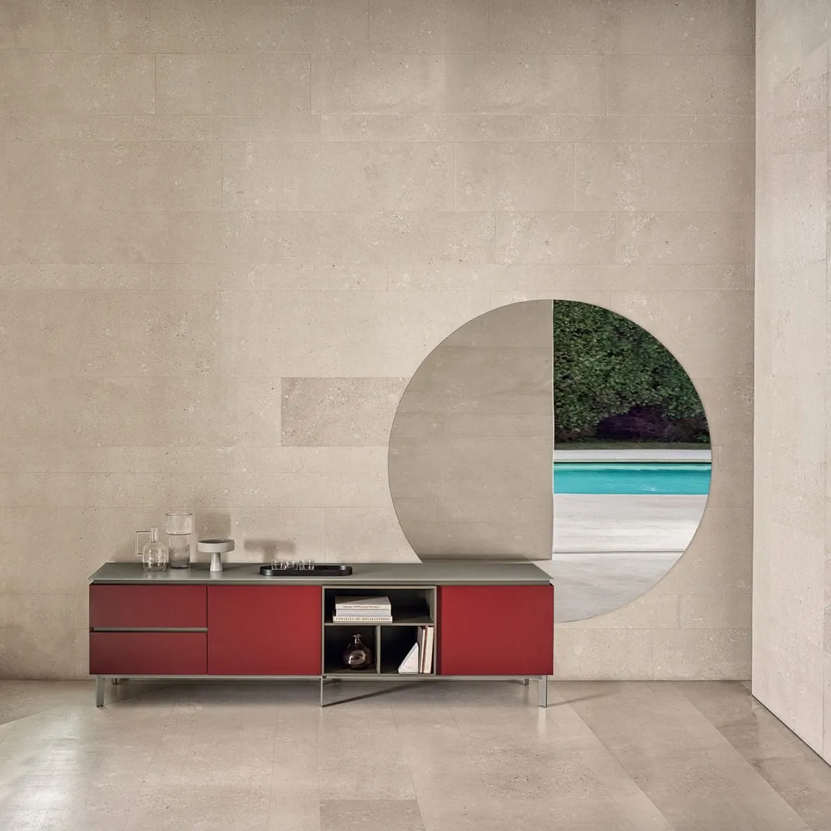 Bontempi Tondo Round Mirror - White Glass image