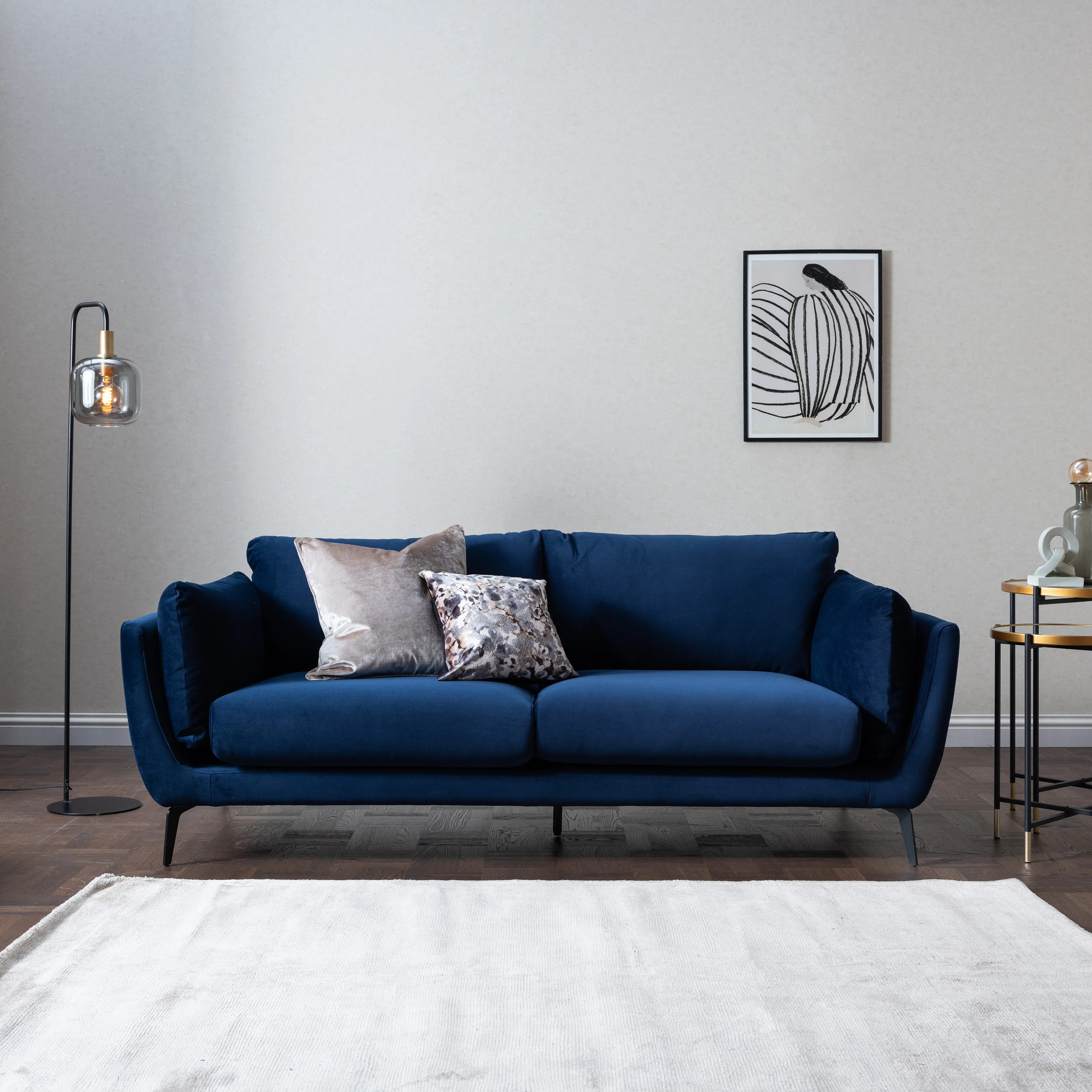 Boone 3-Seater Sofa - Navy, Fabric