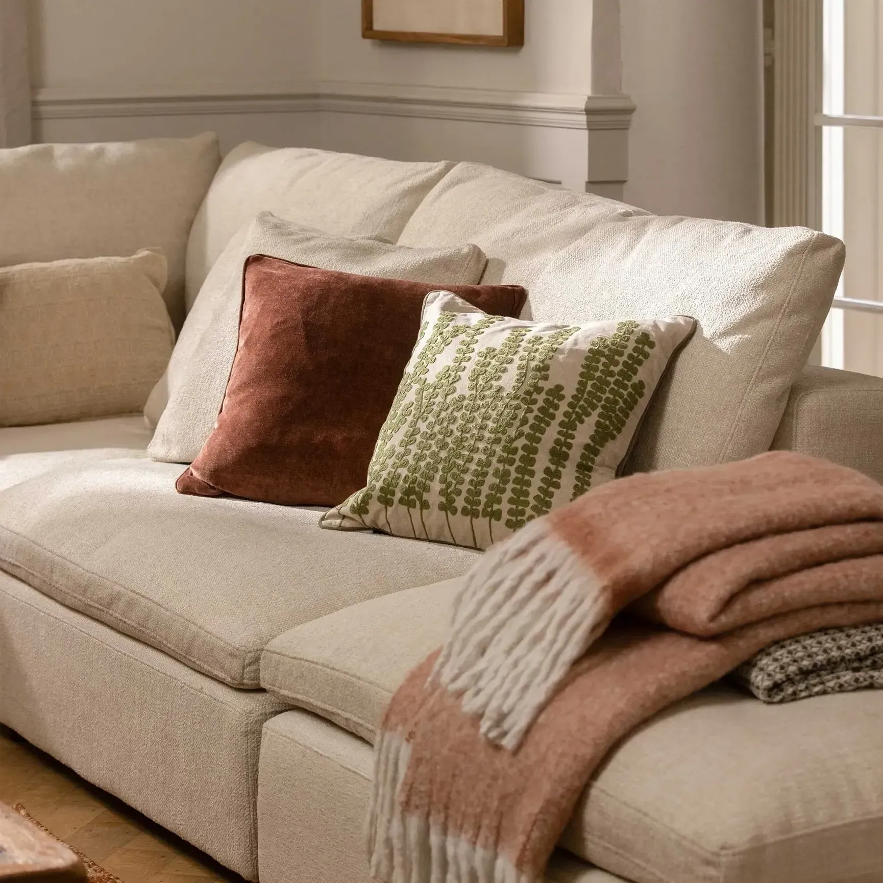 Botanical Sage Square Cushion - Green, Cotton Blend