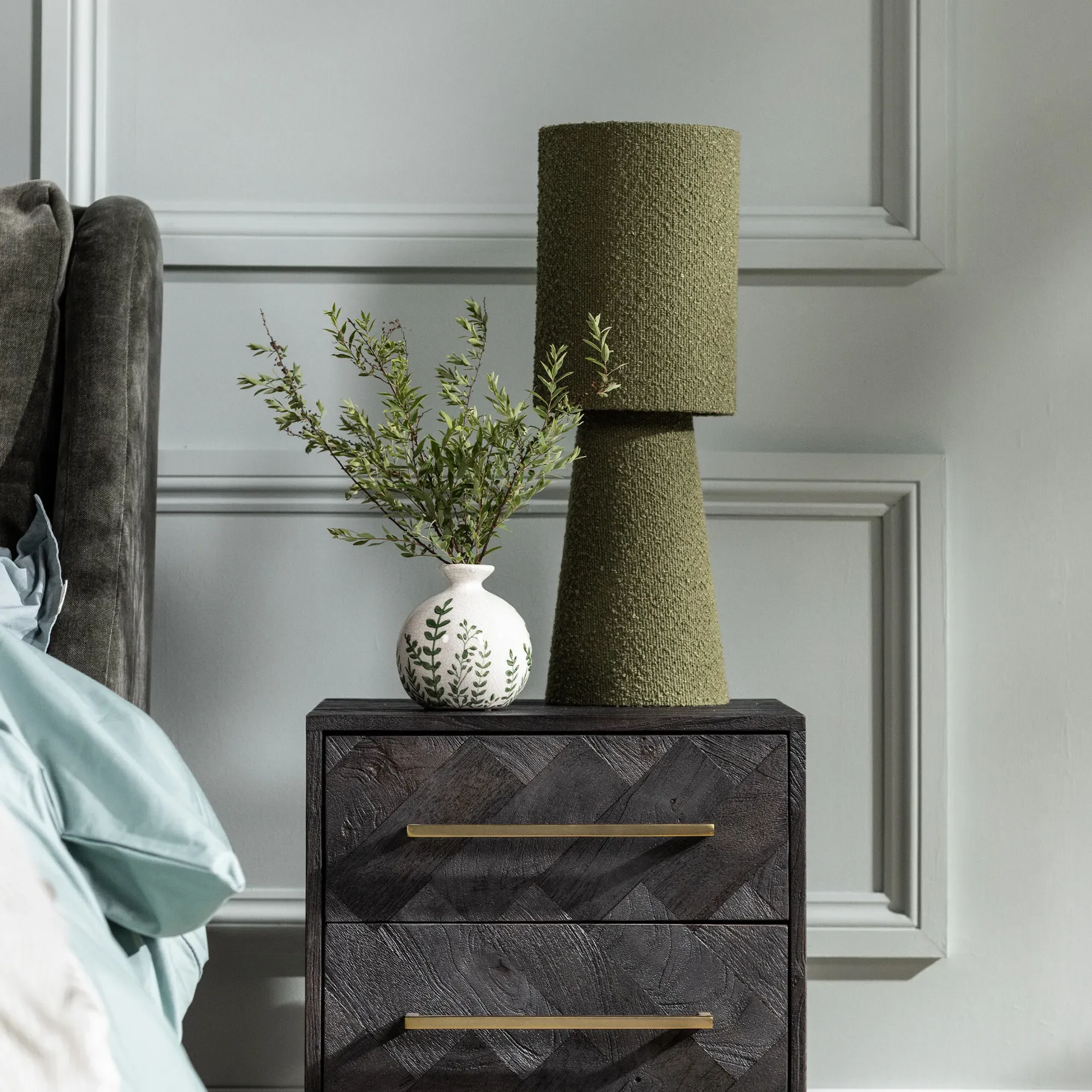 Boucle Table Lamp - Green, Fabric