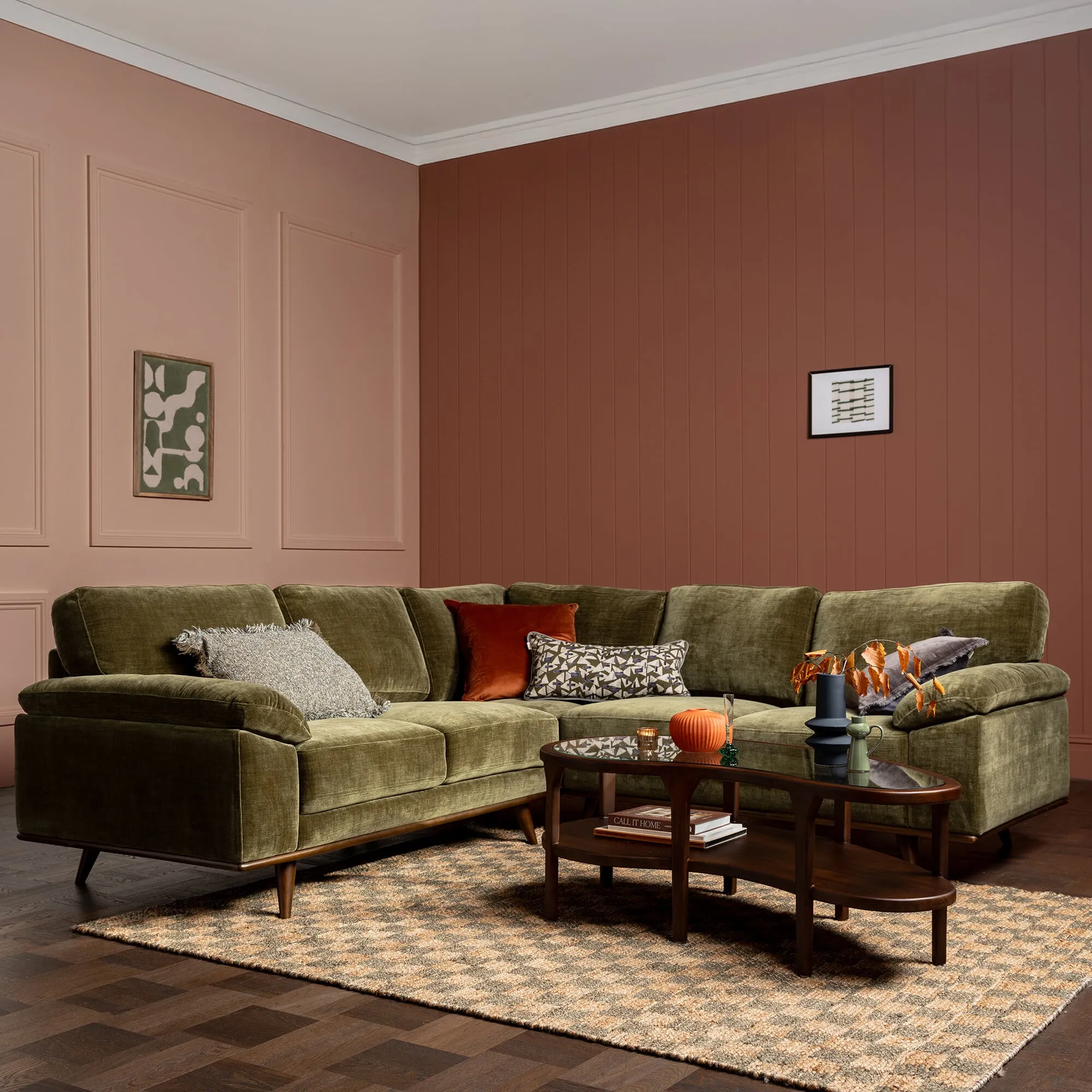 Bowes Large Corner Sofa - Green, Fabric