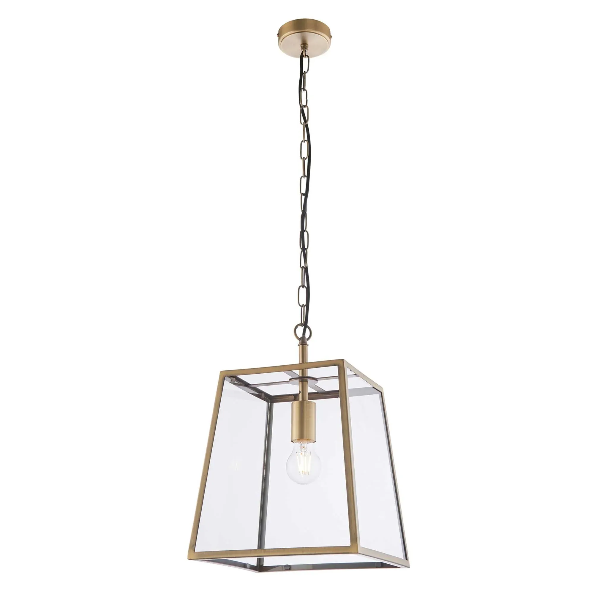 Brass Lantern Pendant Light - Gold, Glass image