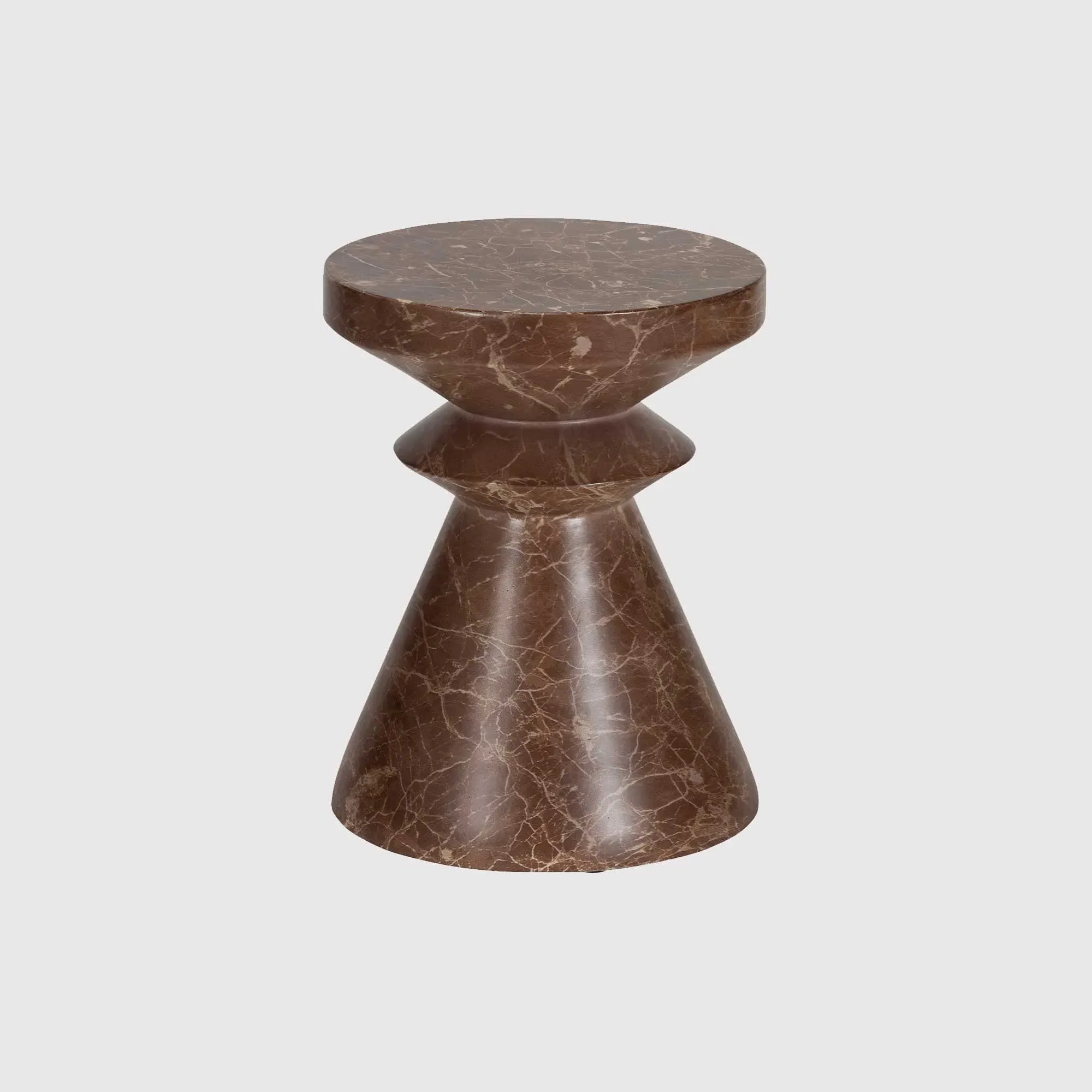 Bruni Round Lamp Table - Brown, Marble