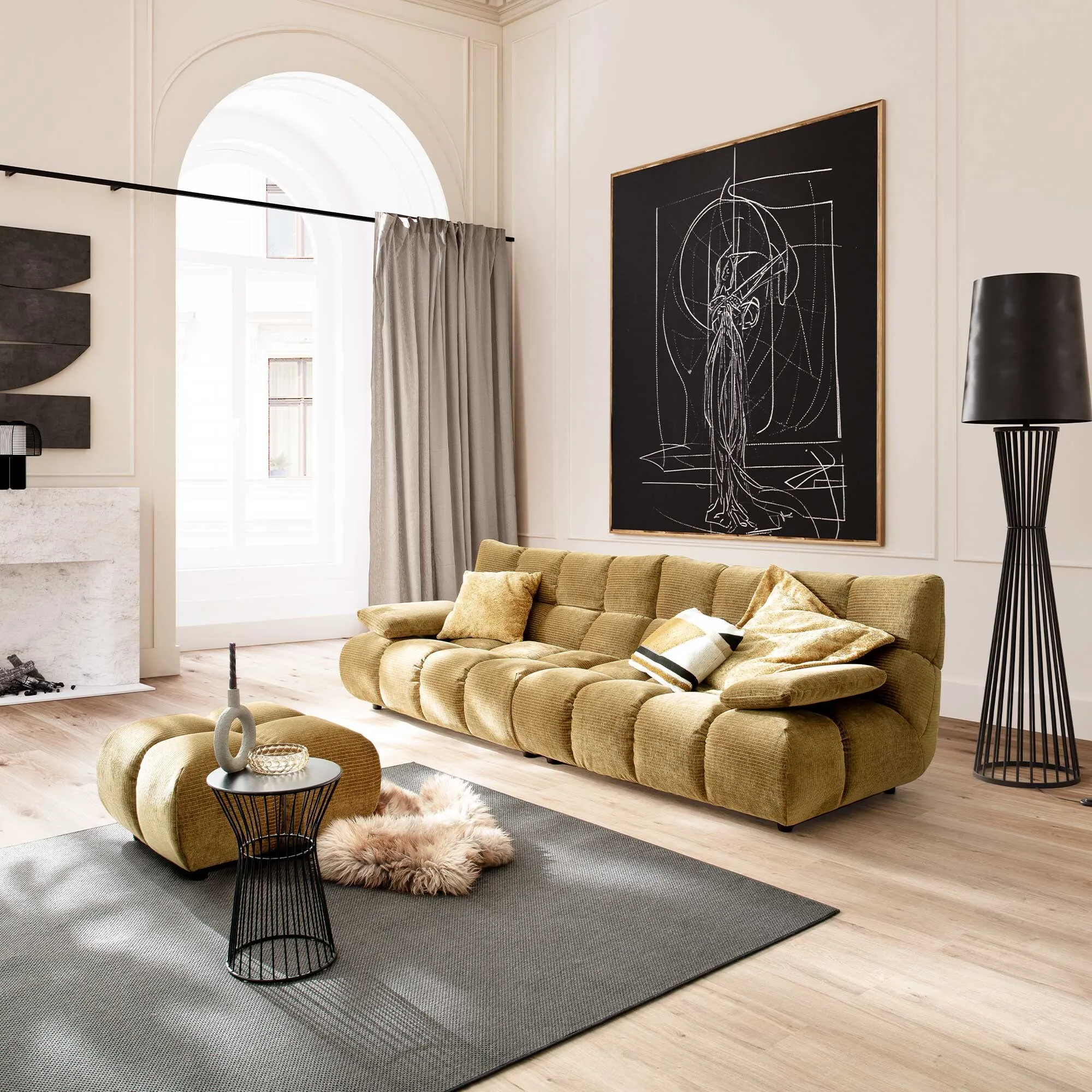 Bryce 4-Seater Sofa with Armrests - Yellow, Fabric