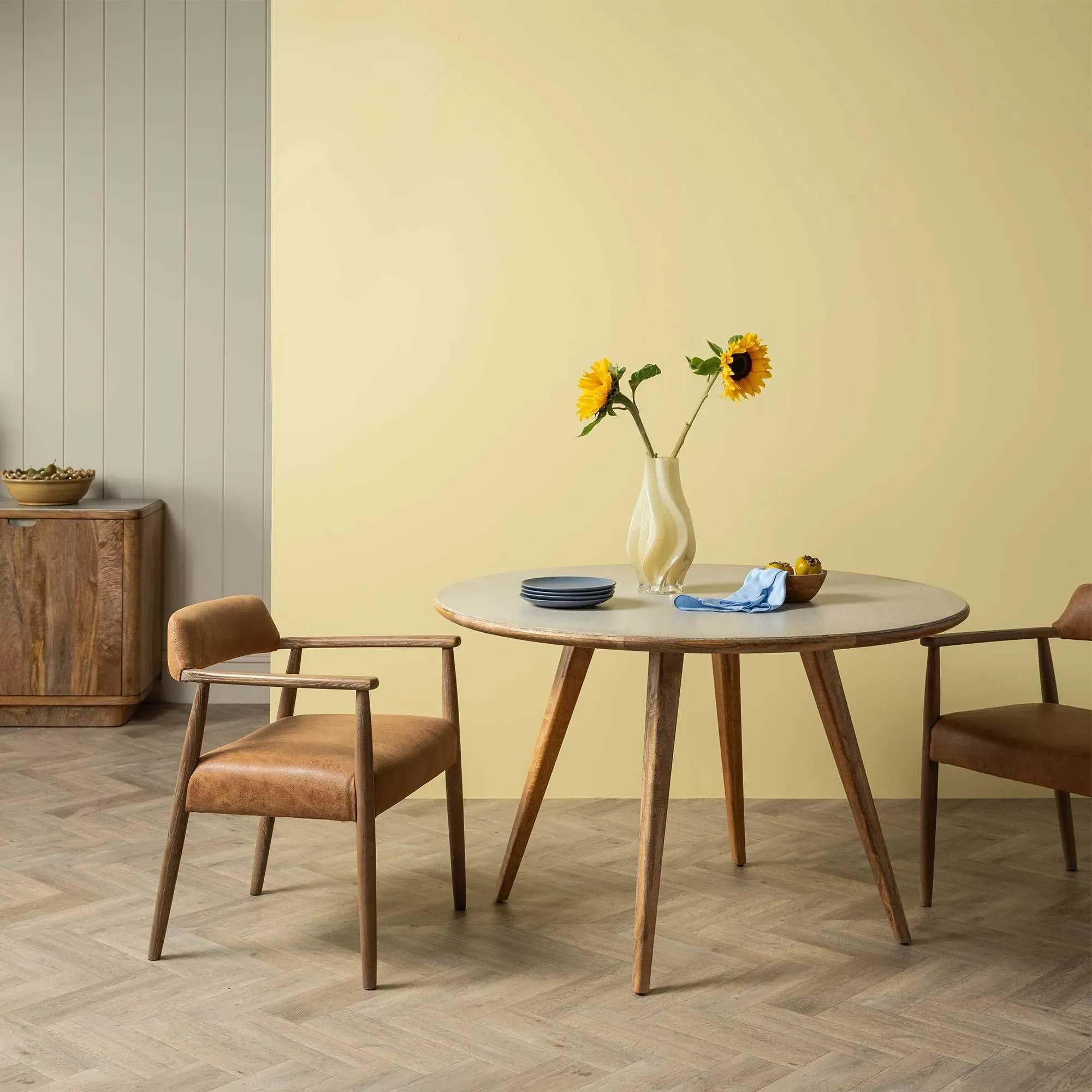 Burlington 120cm Faux Stone Round Dining Table - Grey, Mango Wood