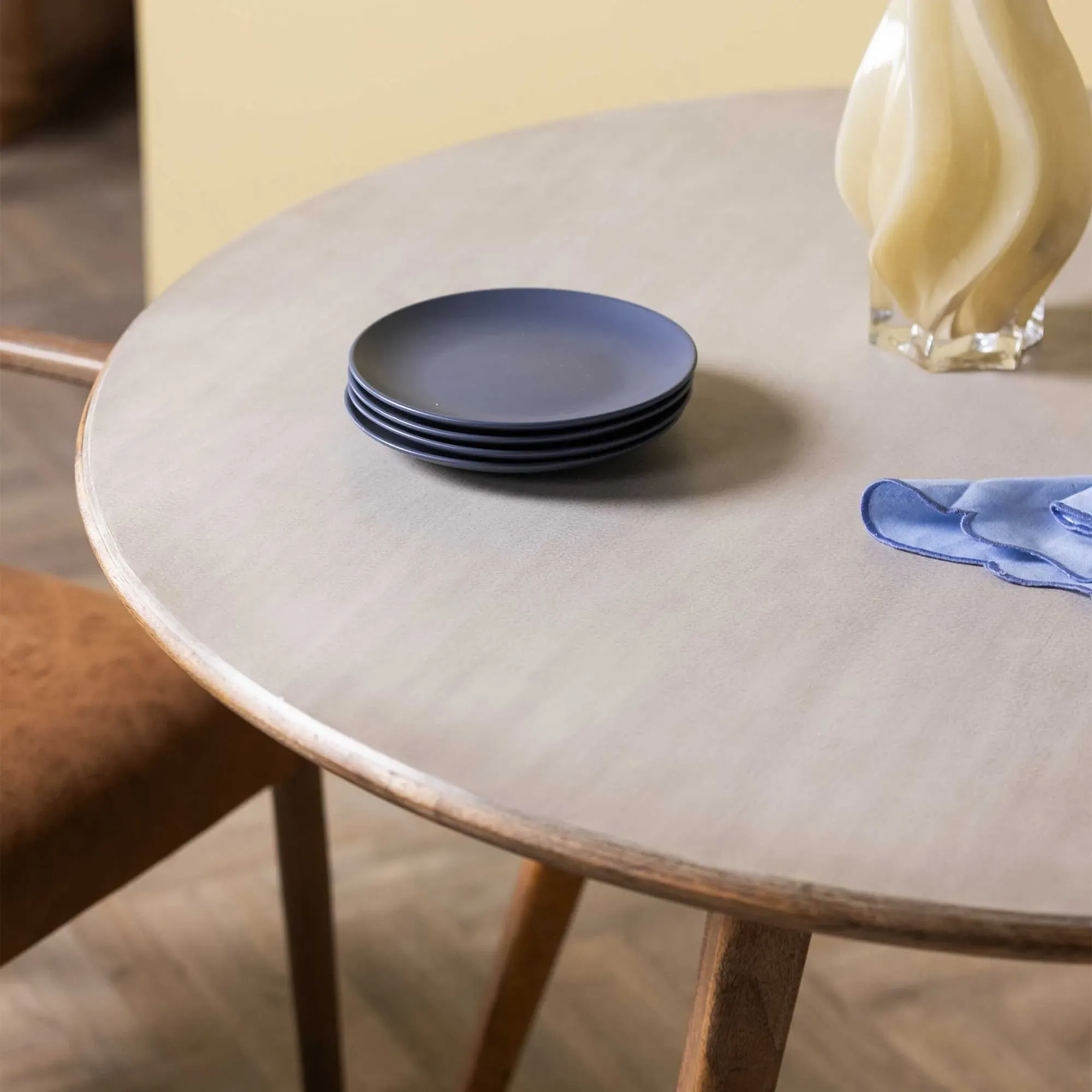 Burlington 120cm Faux Stone Round Dining Table - Grey, Mango Wood