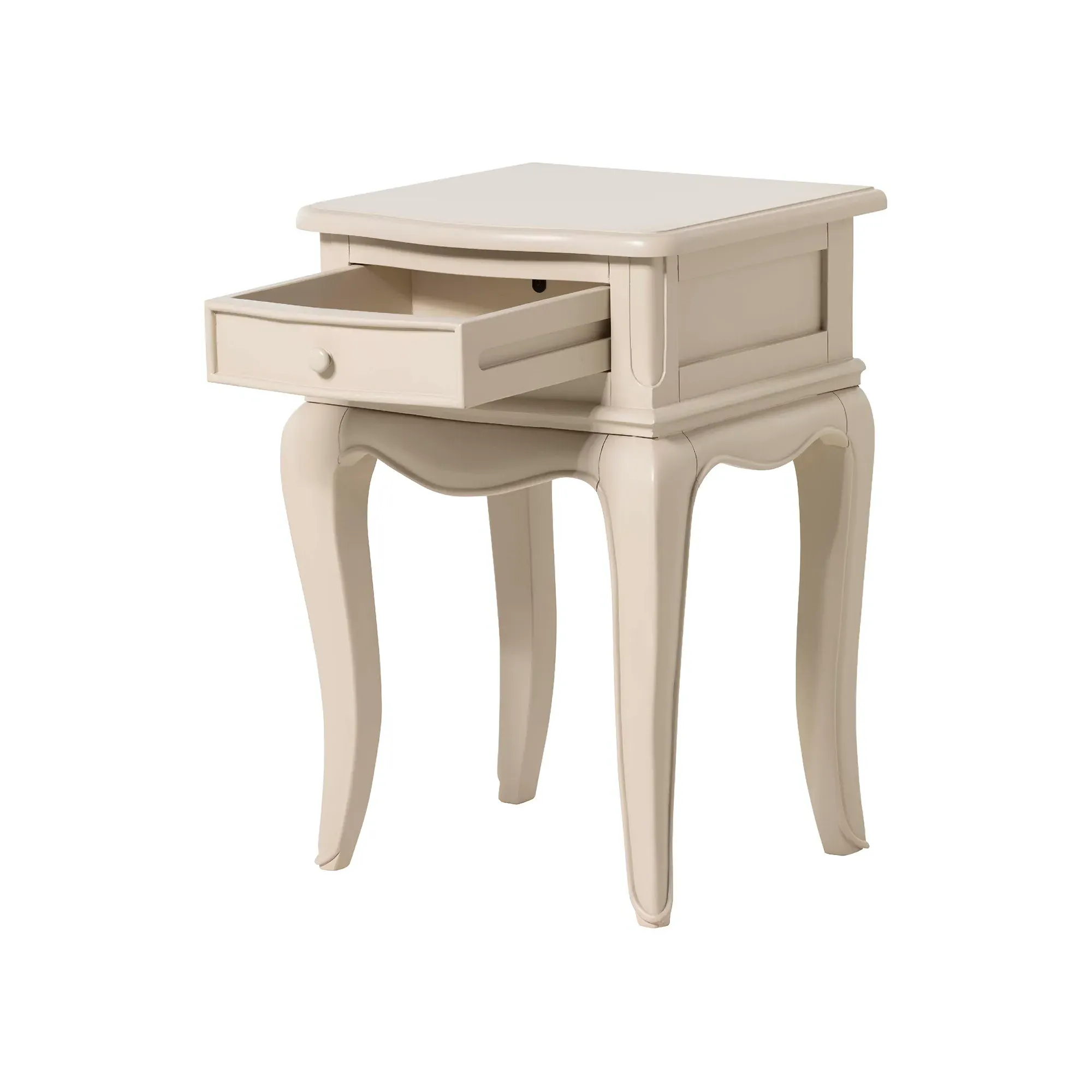 Calista 1 Drawer Curved Leg Bedside Table - White, Wood