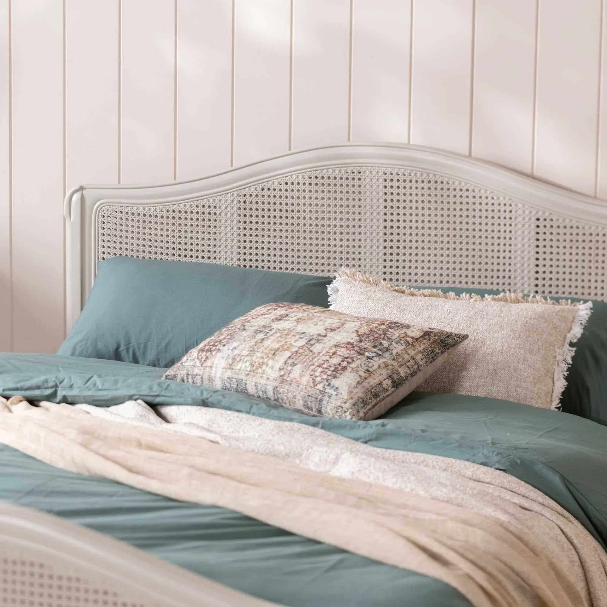 Calista Double Bed Frame - White, Mahogany Wood