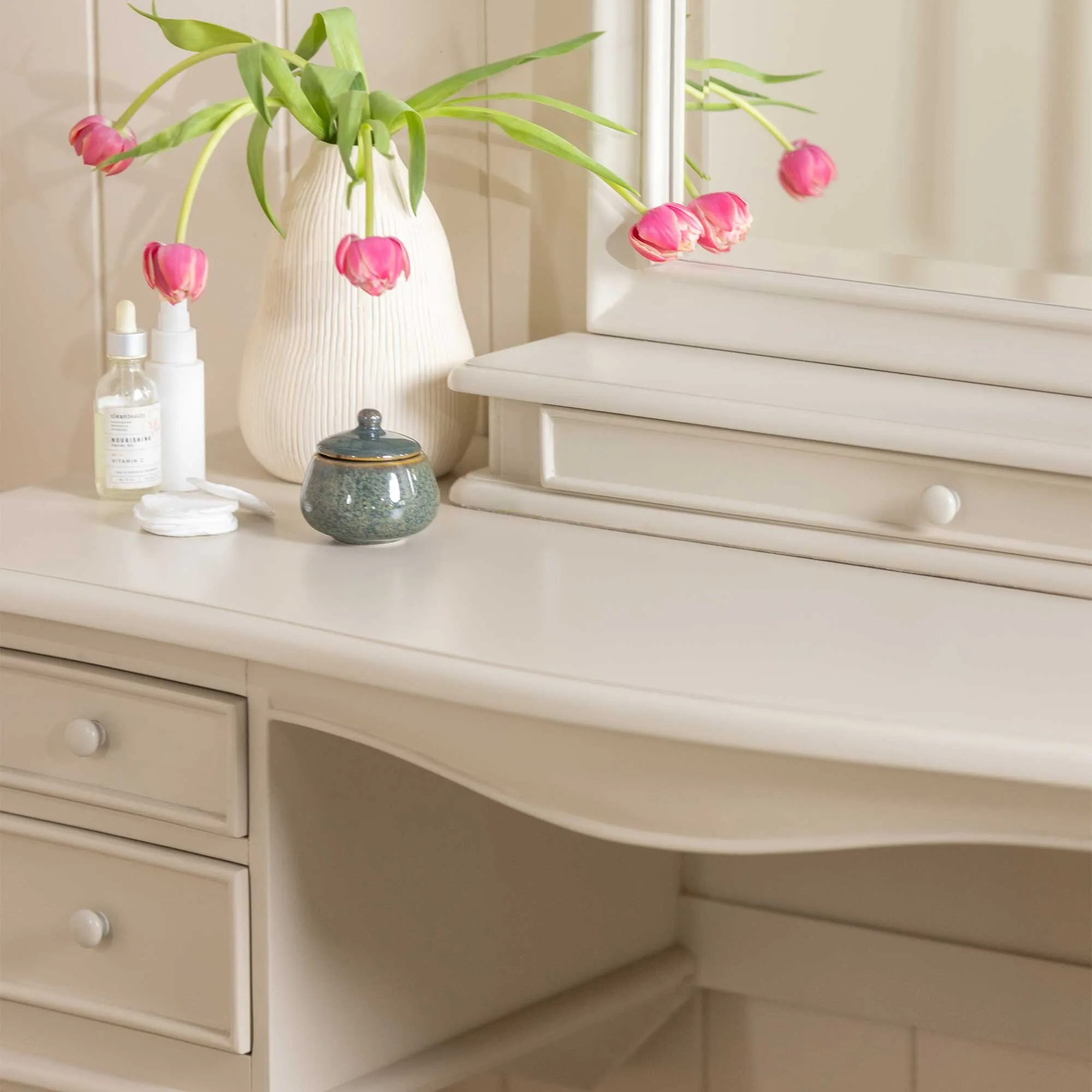 Calista Dressing Table - White, Mahogany