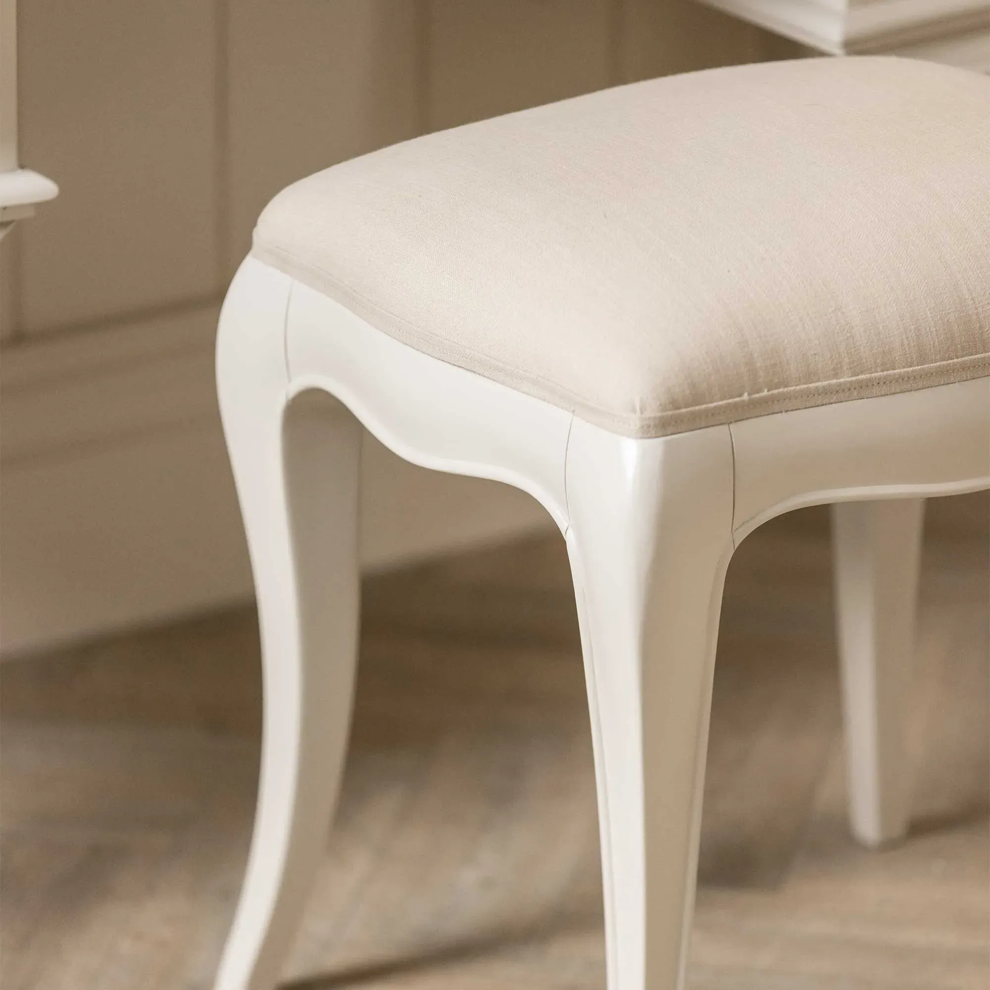 Calista Upholstered Stool - White, Mahogany