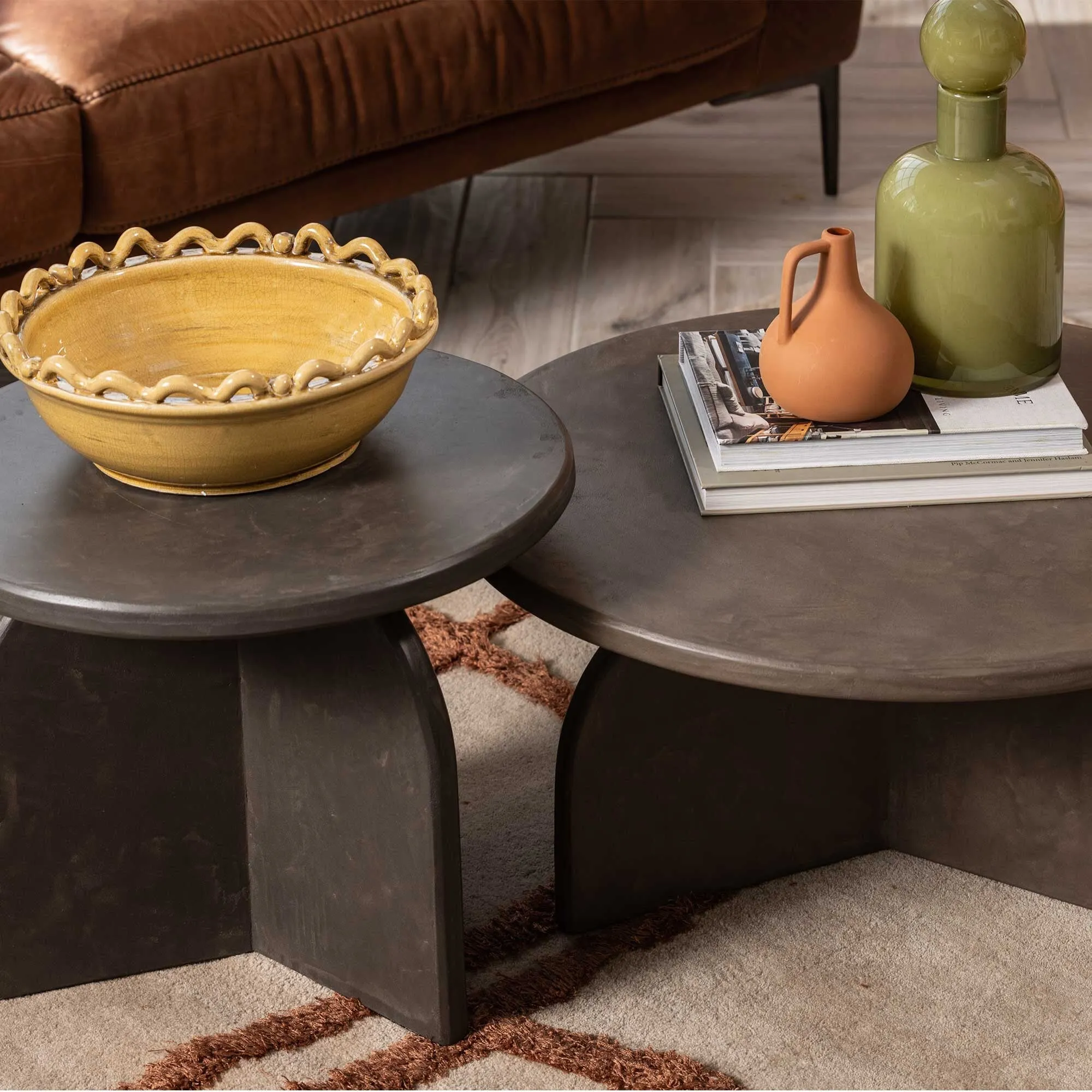 Capella Round Coffee Table Set of 2 - Brown, Pine