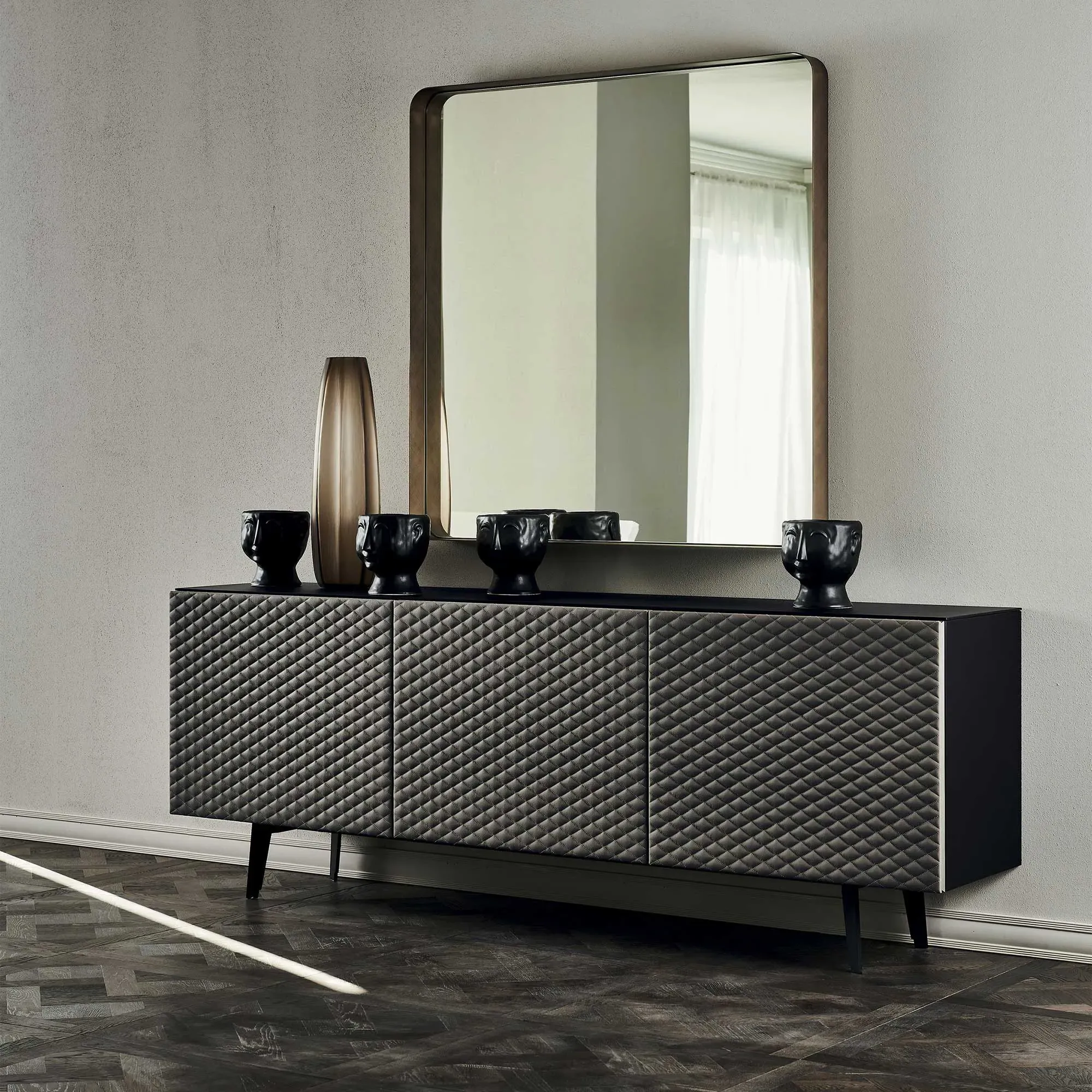 Cattelan Italia Absolut 3 Door Sideboard with Glass Top - Black