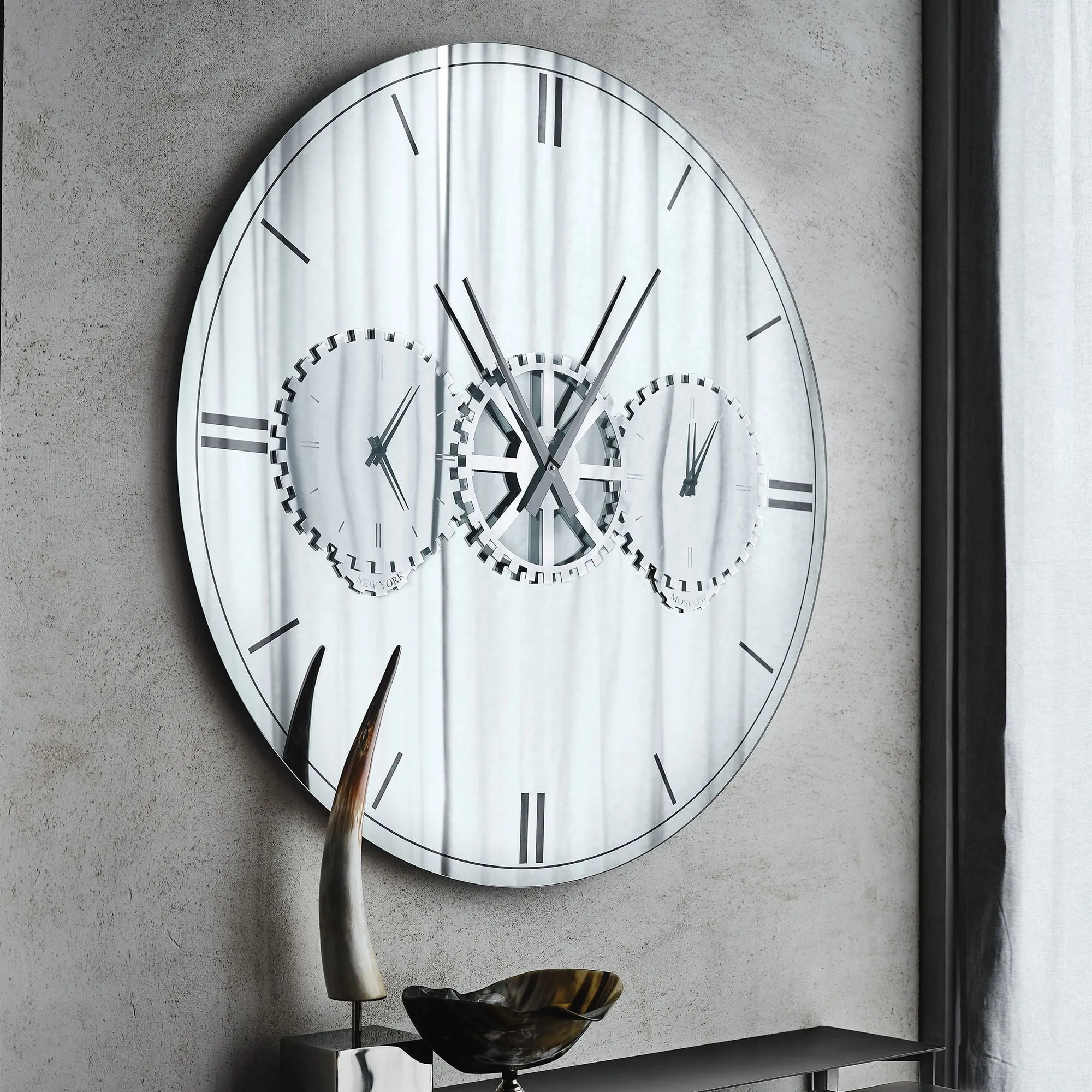 Cattelan Italia Times Round Mirror Clock - Silver, Glass product