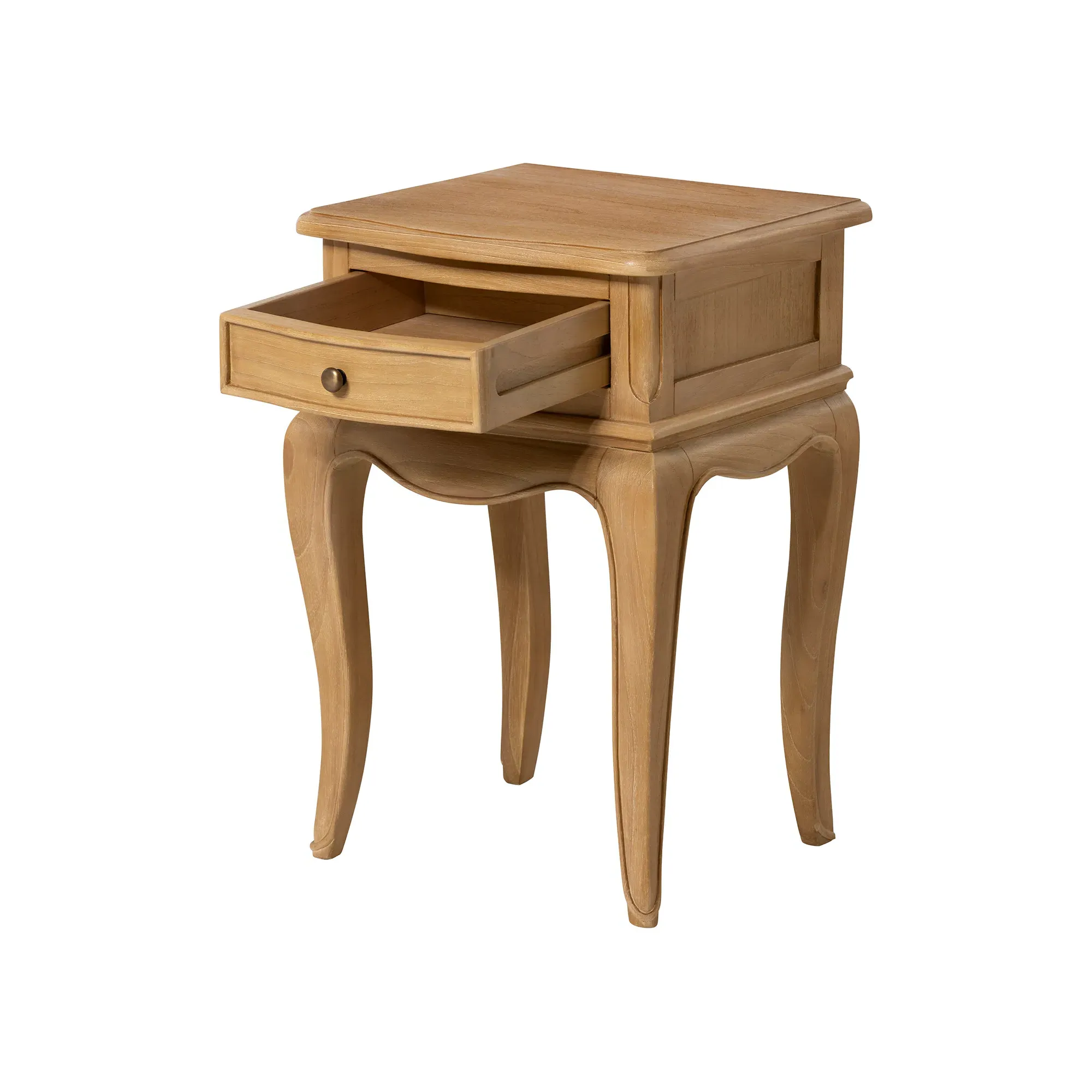 Cecile 1 Drawer Curved Leg Bedside Table - Neutral, Wood