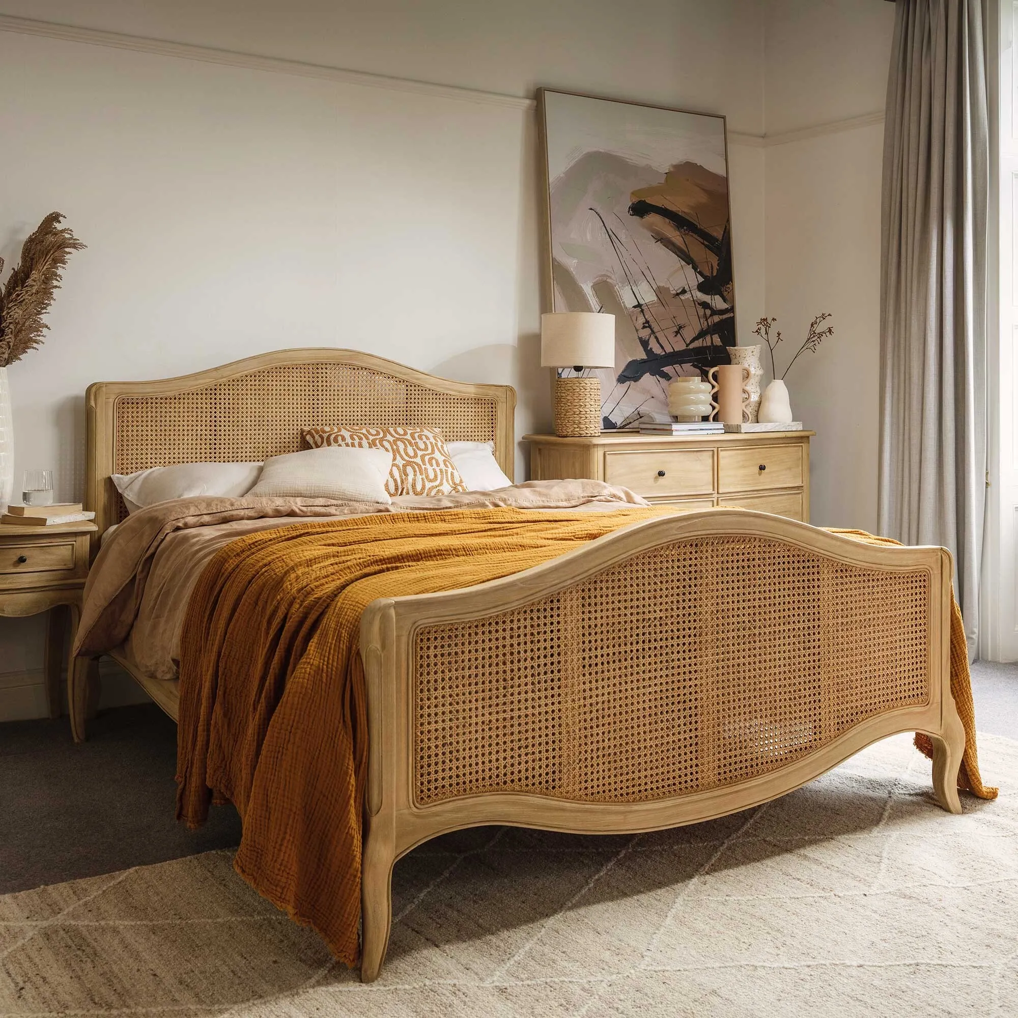 Cecile Double Bed Frame - Neutral, Mindi Wood