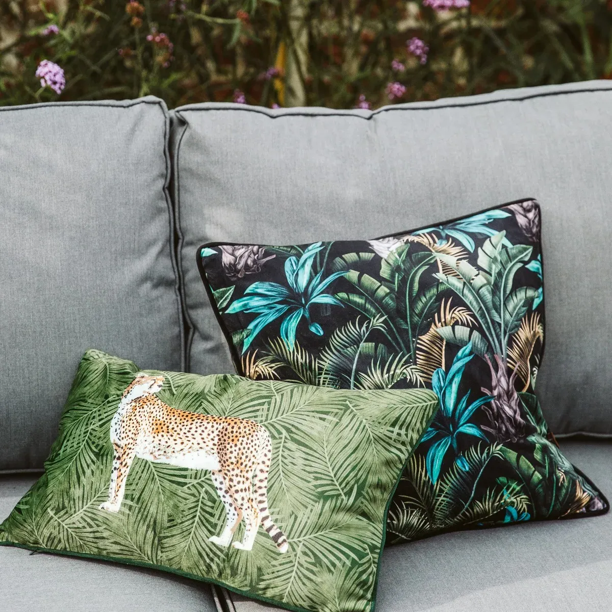 Cheetah Square Cushion - Green, Fabric