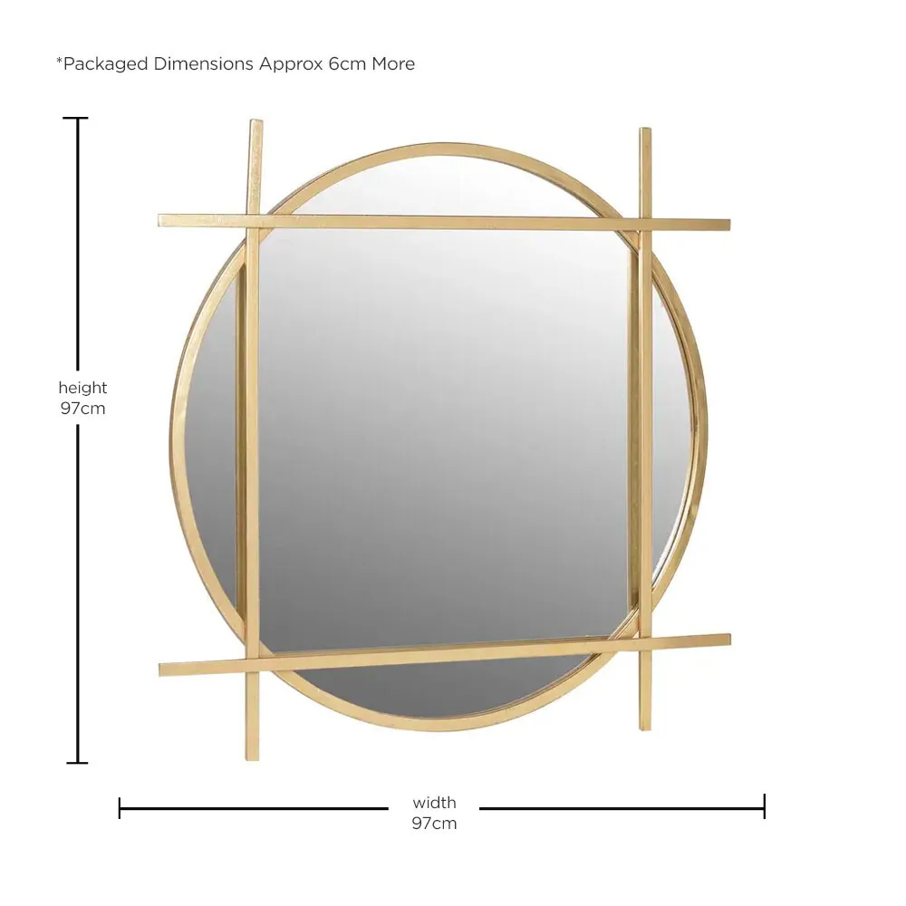 Circle Square Round Wall Mirror - Gold, Metal
