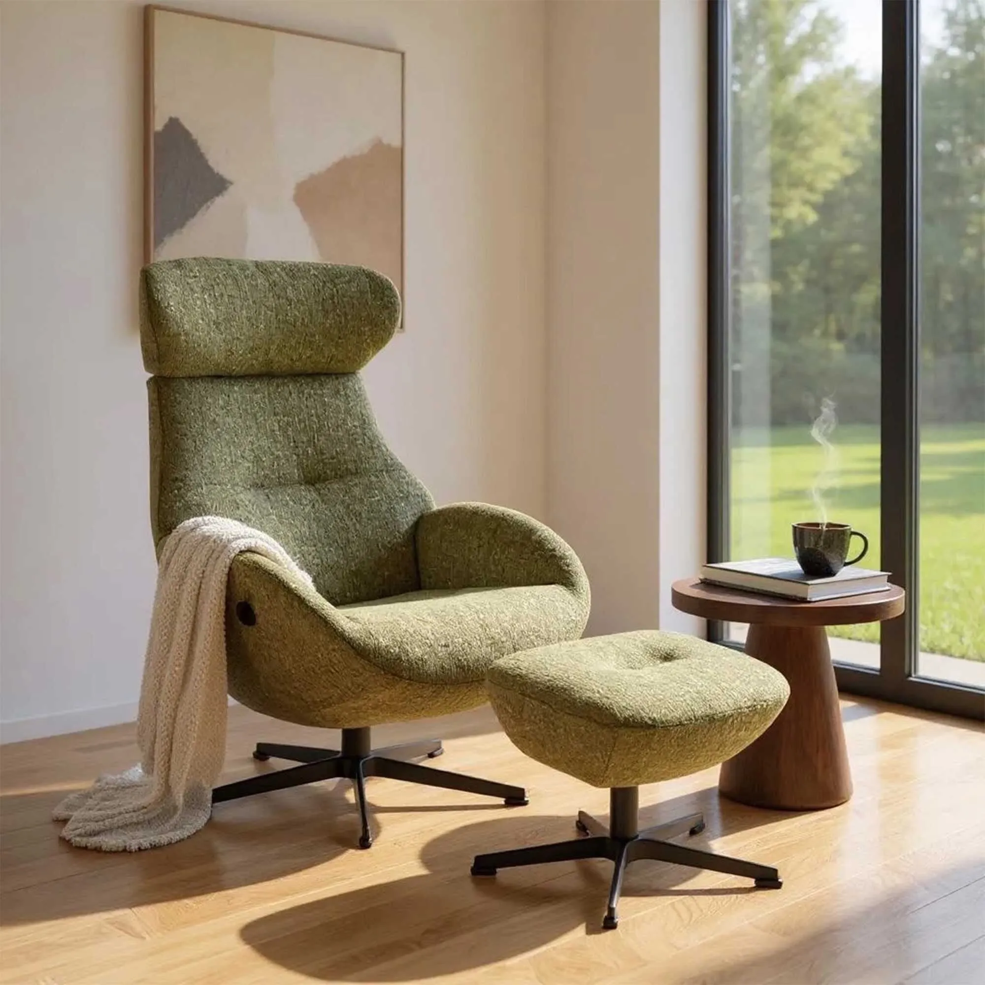 Conform Globe Swivel Armchair - Green, Fabric