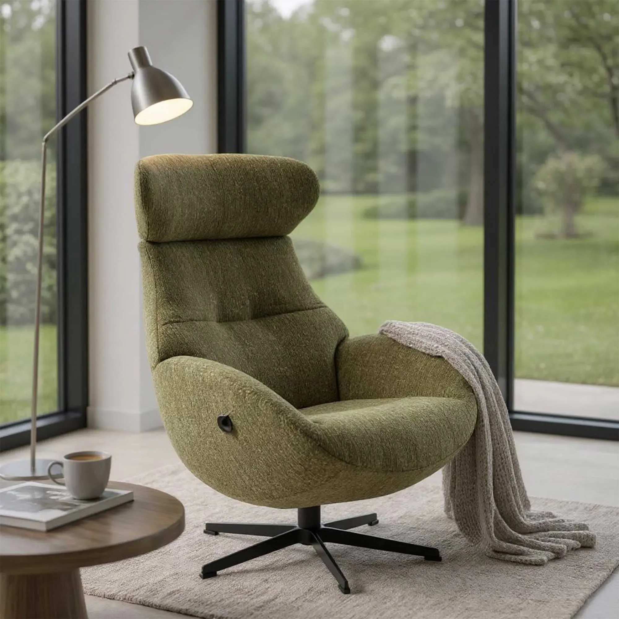 Conform Globe Swivel Armchair - Green, Fabric