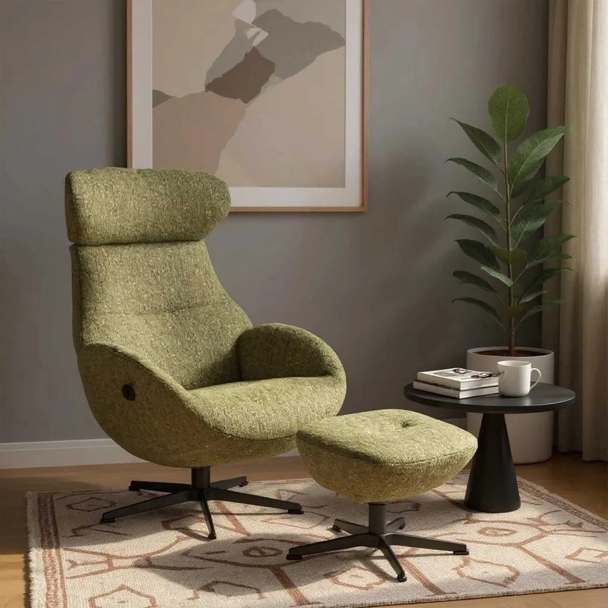 Conform Globe X-Foot Footstool - Green, Fabric