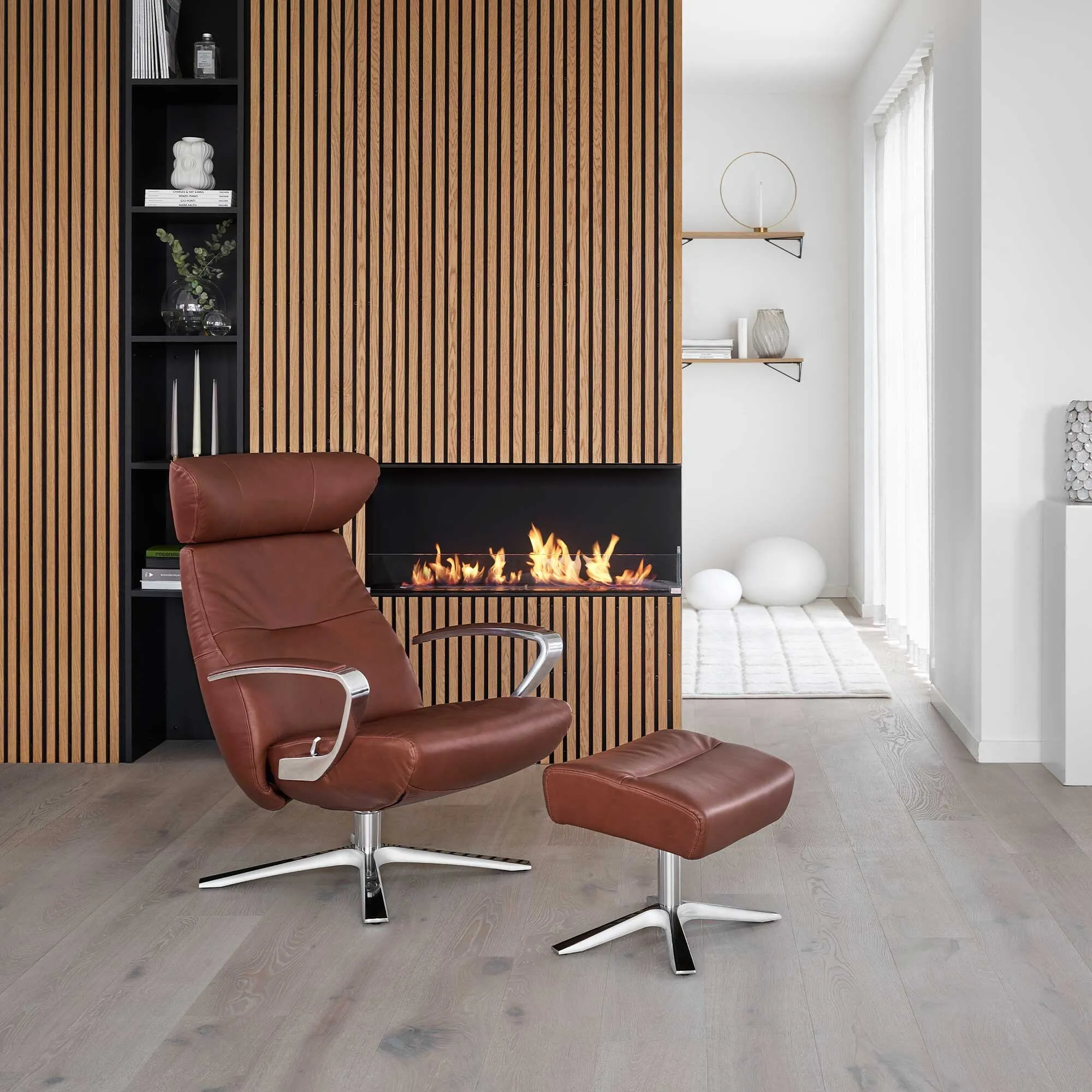 Conform Style Quattro X-Foot Footstool - Brown, Leather