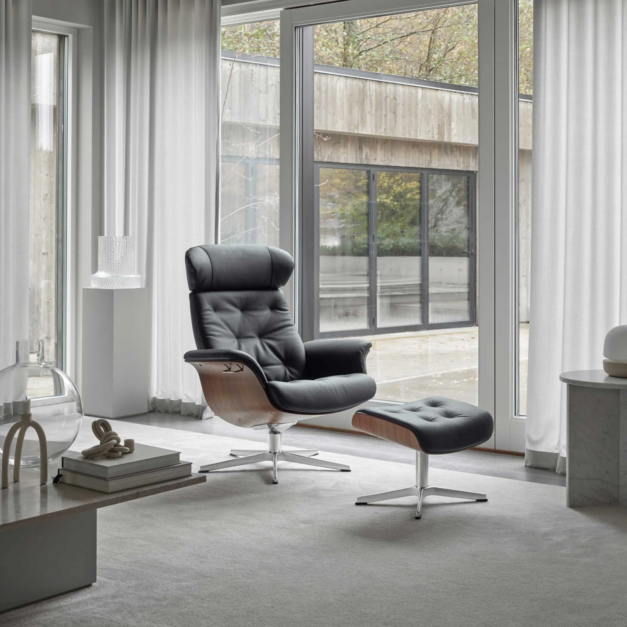 Conform Timeout Button Stitched X-Footstool - Black, Leather