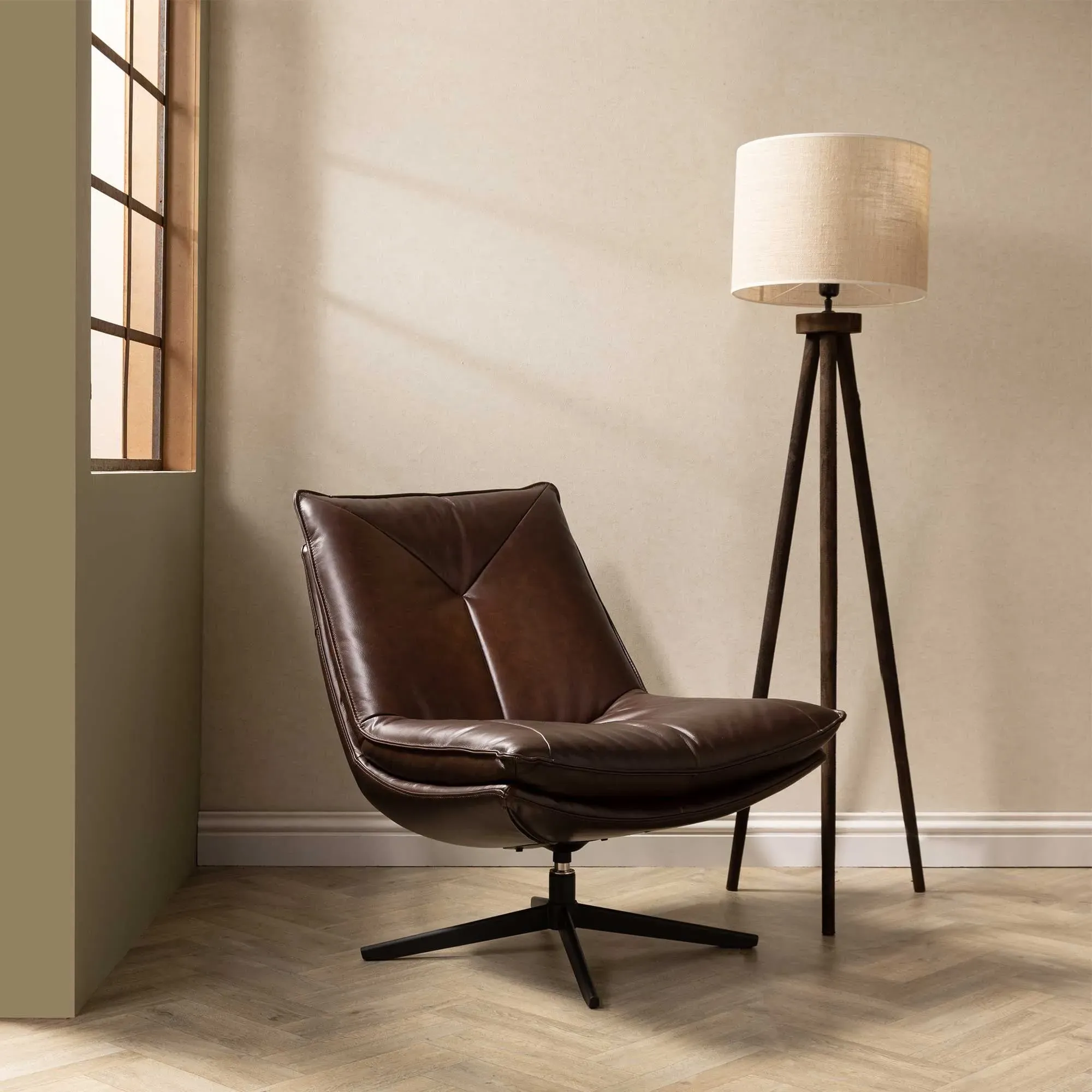 Cormac Swivel Armchair - Brown, Leather