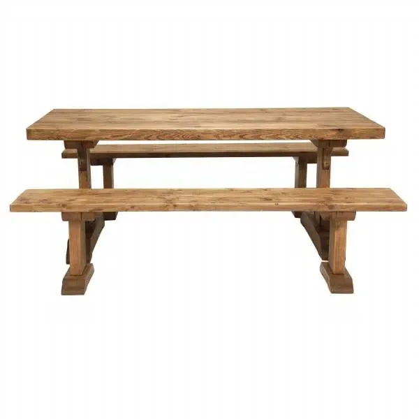 Covington Dining Table & 2 Benches - Brown, Timber