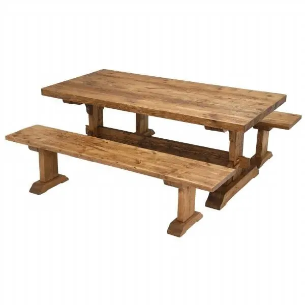 Covington Dining Table & 2 Benches - Brown, Timber