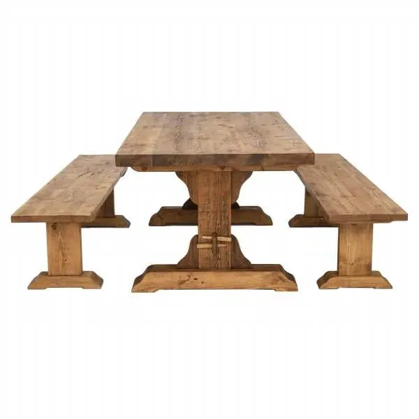 Covington Dining Table & 2 Benches - Brown, Timber