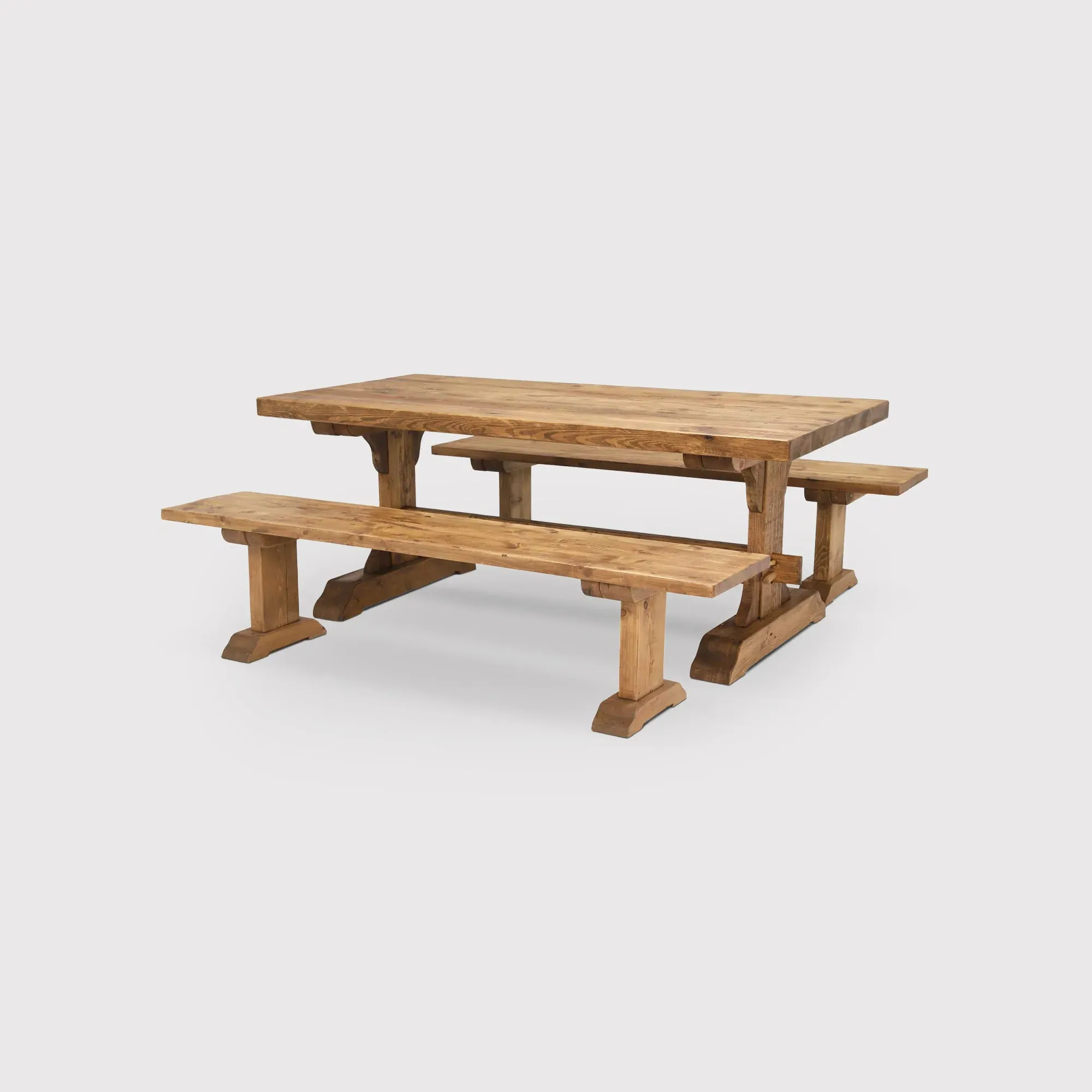 Covington Dining Table & 2 Benches - Brown, Timber