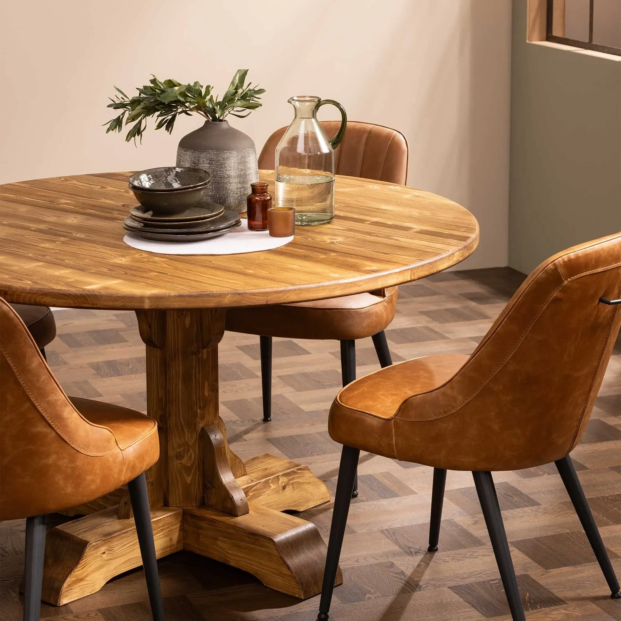 Covington Round Dining Table - Brown, Timber Wood