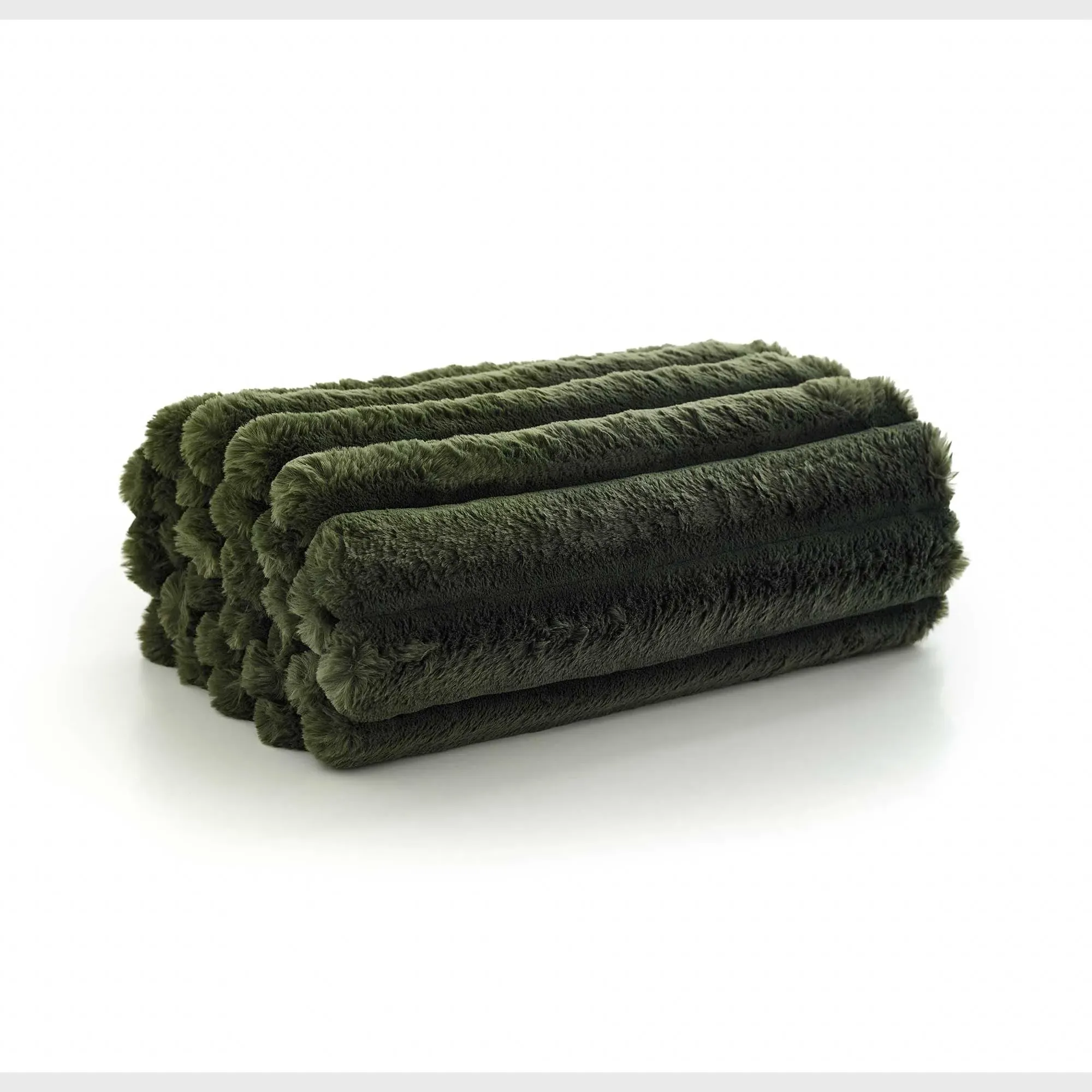 Dark Forest Ribbed Faux Fur Throw Blanket - Green, Polyester image