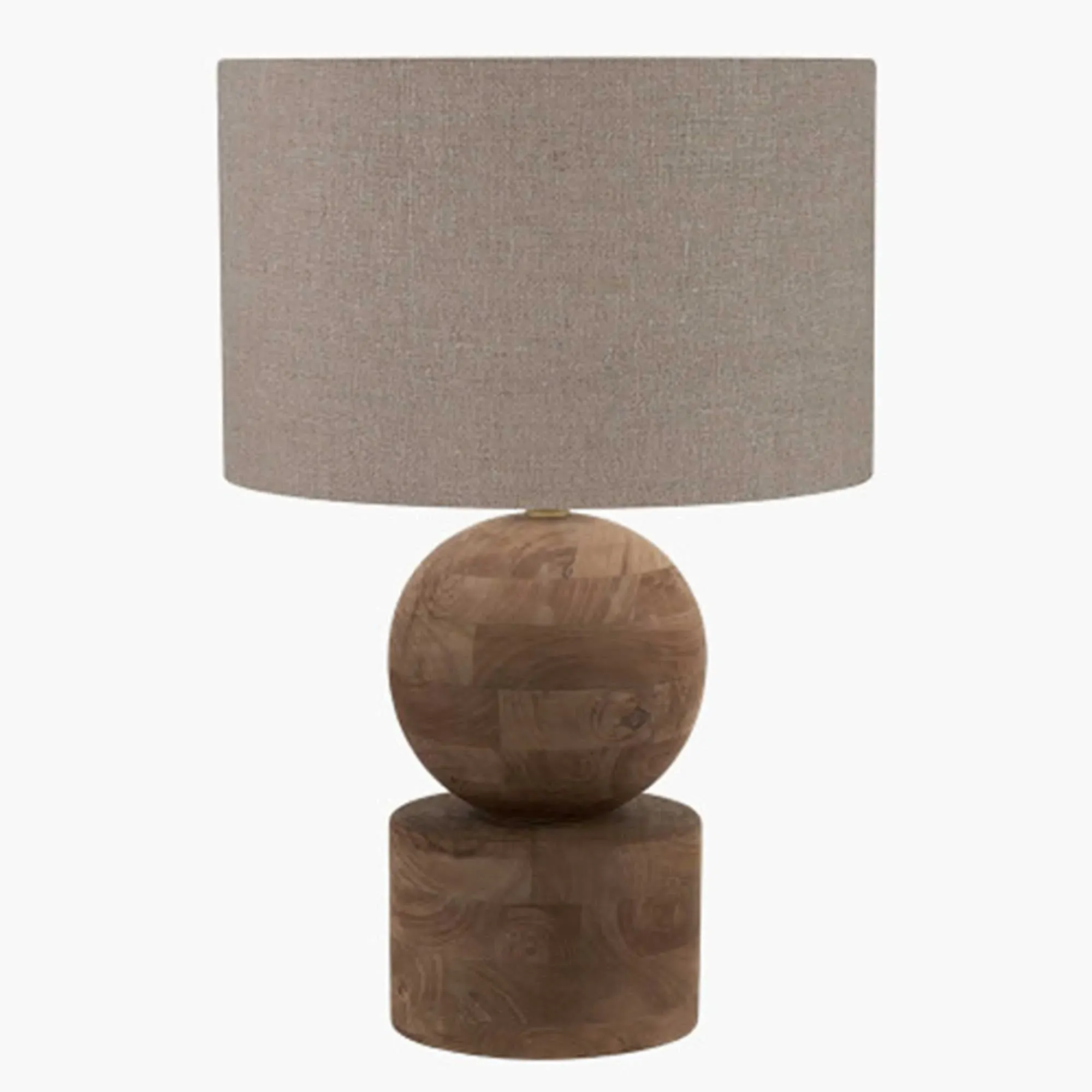 Dark Wood Rounded Table Lamp - Brown, Mango Wood image