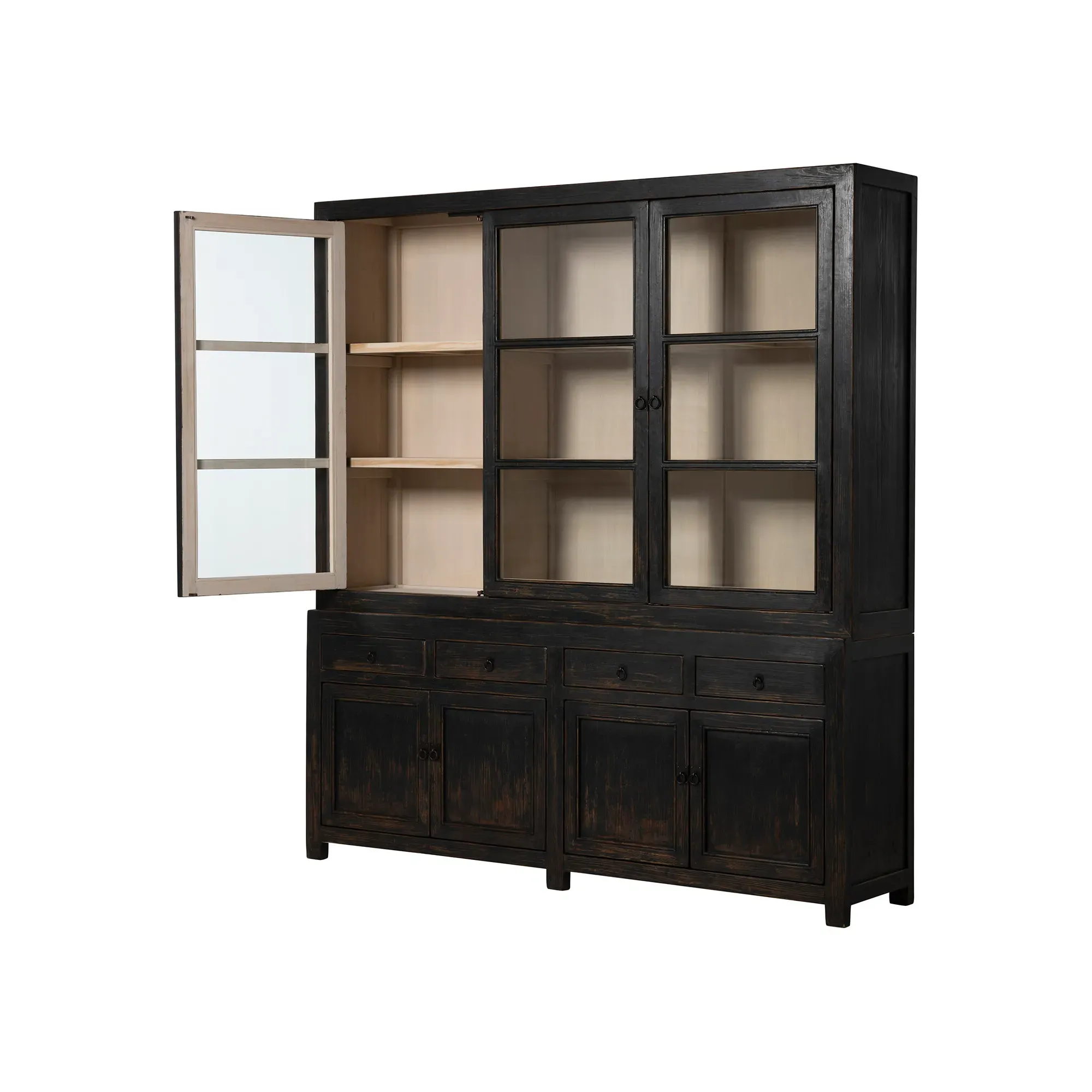 Dickens Glass Cabinet - Black, Pine Wood