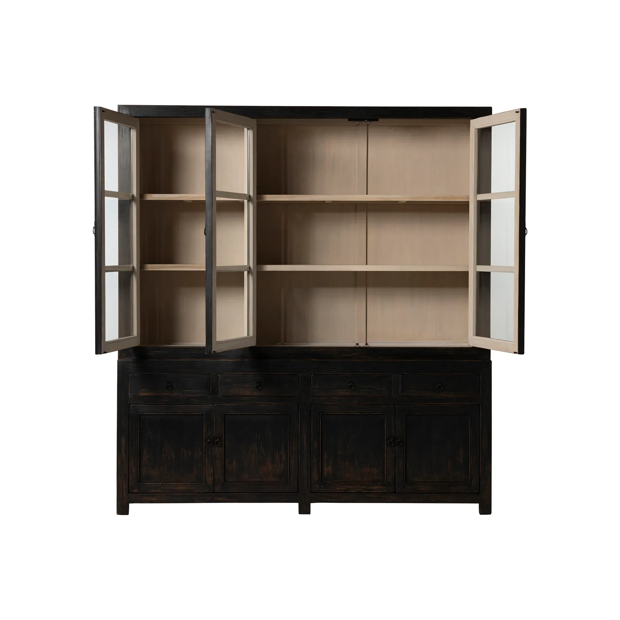Dickens Glass Cabinet - Black, Pine Wood