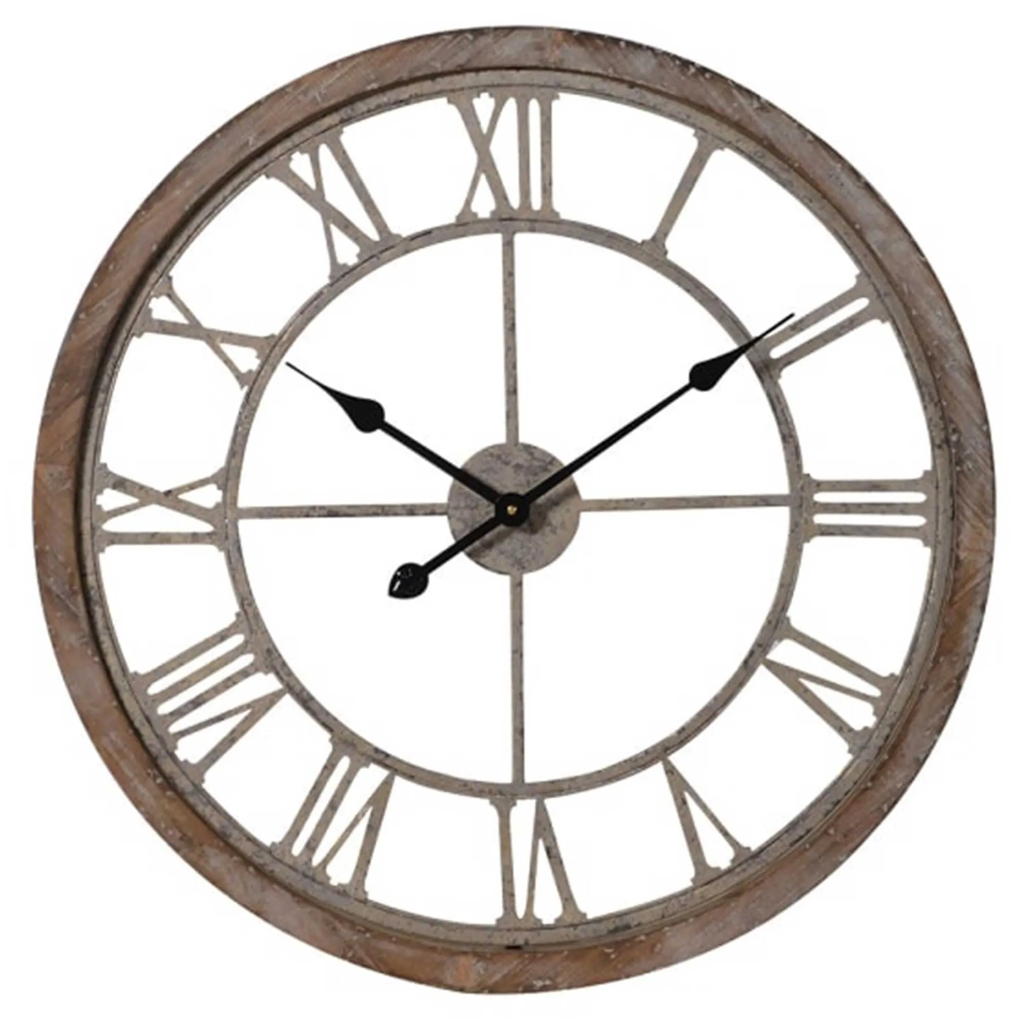 Distressed Skeletal Round Wall Clock - Neutral, Fir Wood