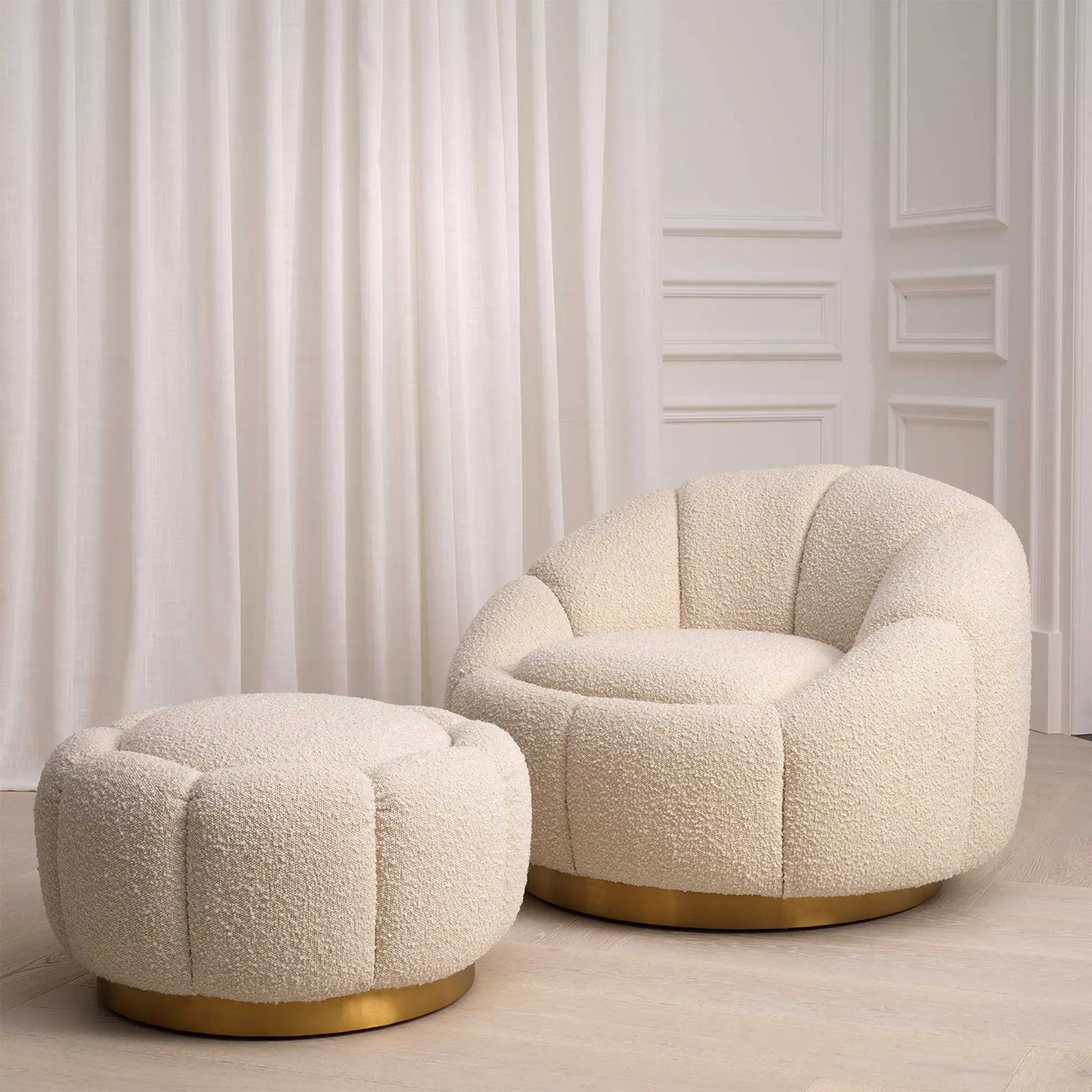 Eichholtz Inger Ottoman - White, Boucle