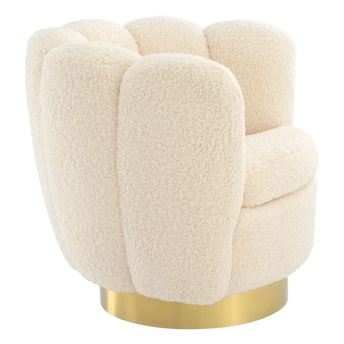 Eichholtz Mirage Swivel Armchair - White, Faux Shearling