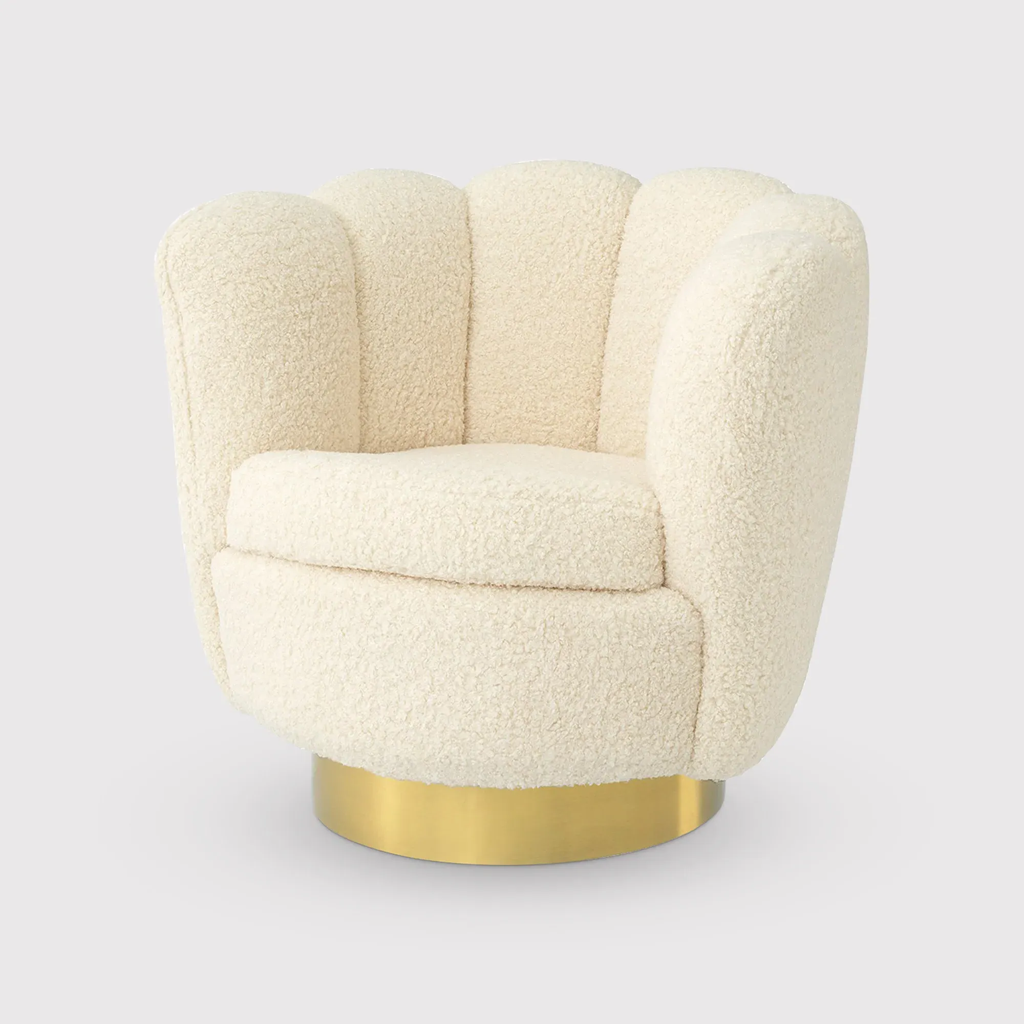 Eichholtz Mirage Swivel Armchair - White, Faux Shearling