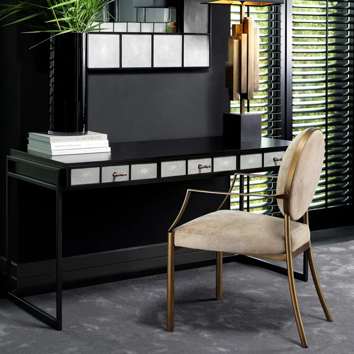 Eichholtz Scribe Dining Chair with Arms - Neutral, Velvet