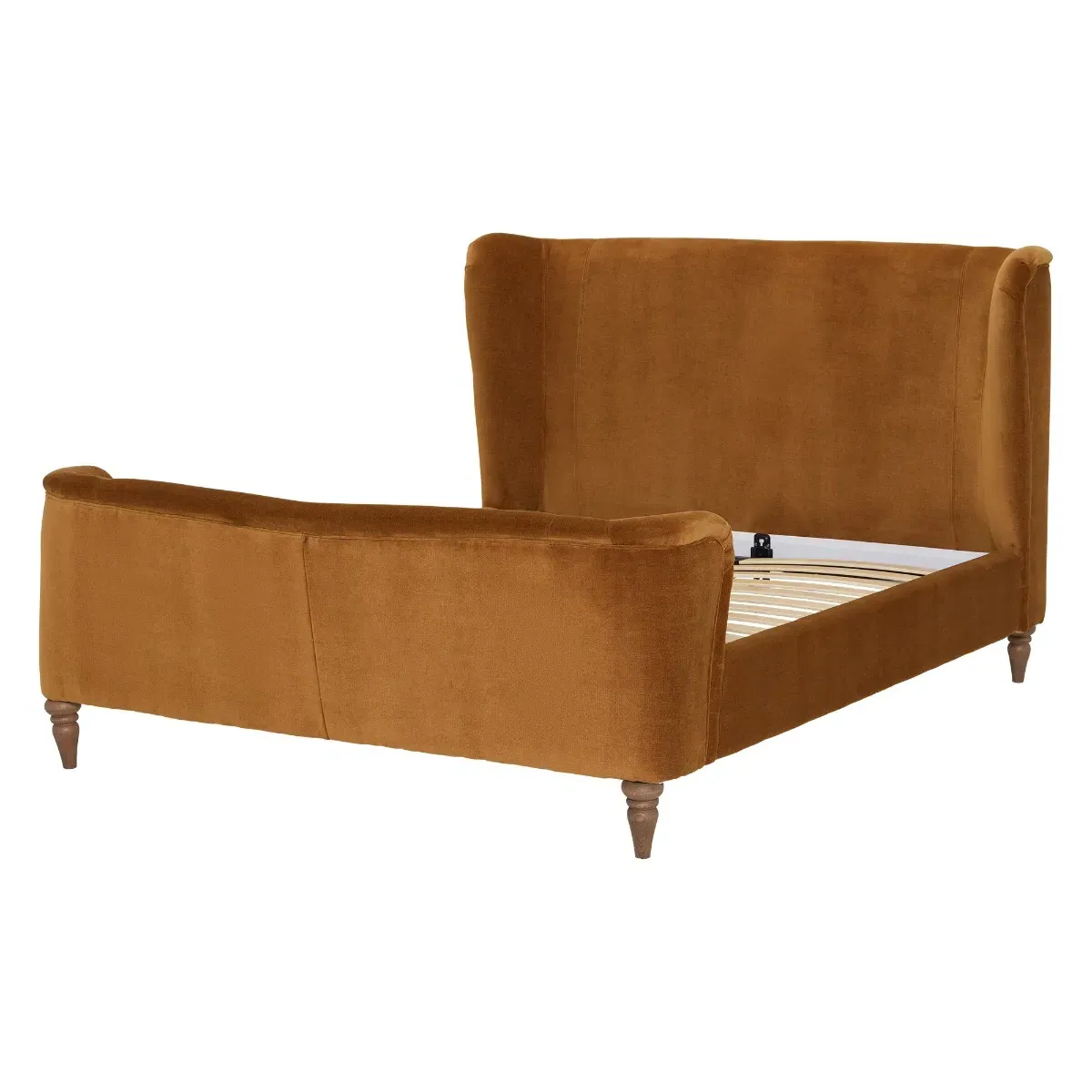 Elara Double Bed Frame - Orange, Velvet