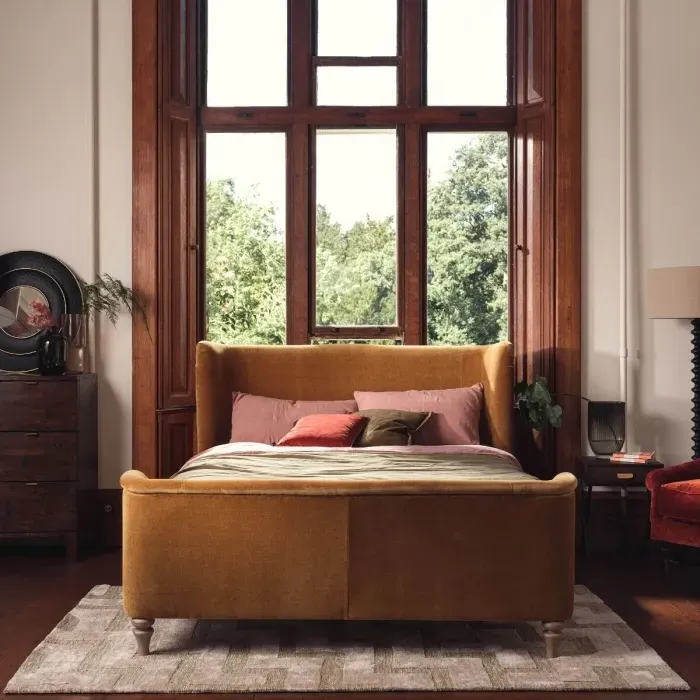 Elara King Size Bed Frame - Orange, Velvet